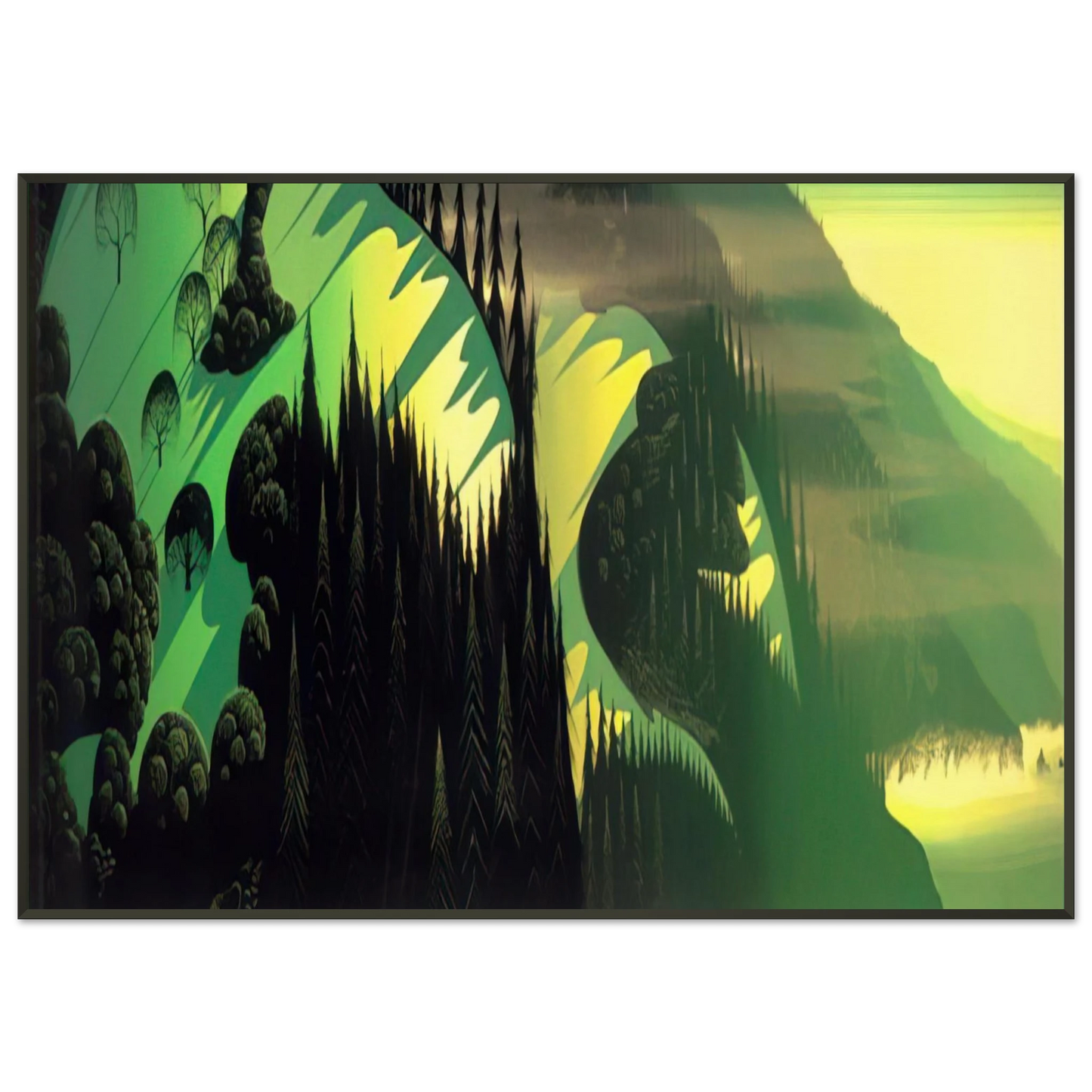 Eyvind Earle  Three Pastures by the Sea Framed Art Print  - Aluminum Frame - 21x29.7 cm / 8x12"