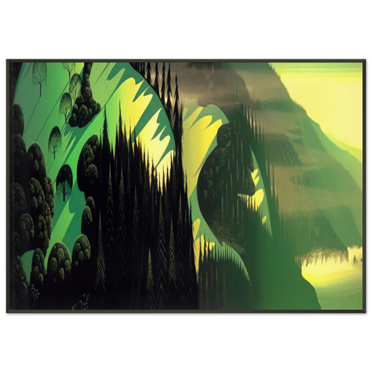 Eyvind Earle  Three Pastures by the Sea Framed Art Print  - Aluminum Frame - 21x29.7 cm / 8x12"