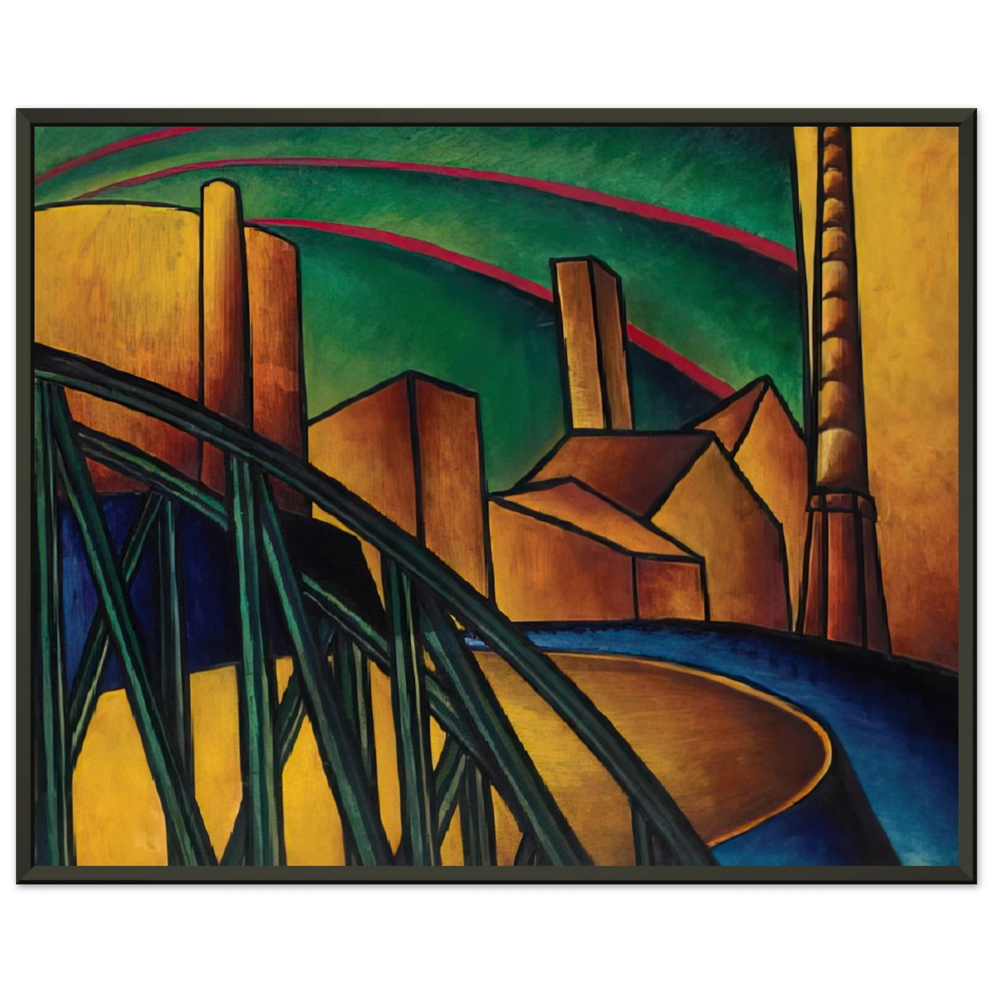 Laszlo MoholyNagy  Landscape with Bridge at Obuda Hajogyar Framed Art Print  - Aluminum Frame - 40x50 cm / 16x20 inches