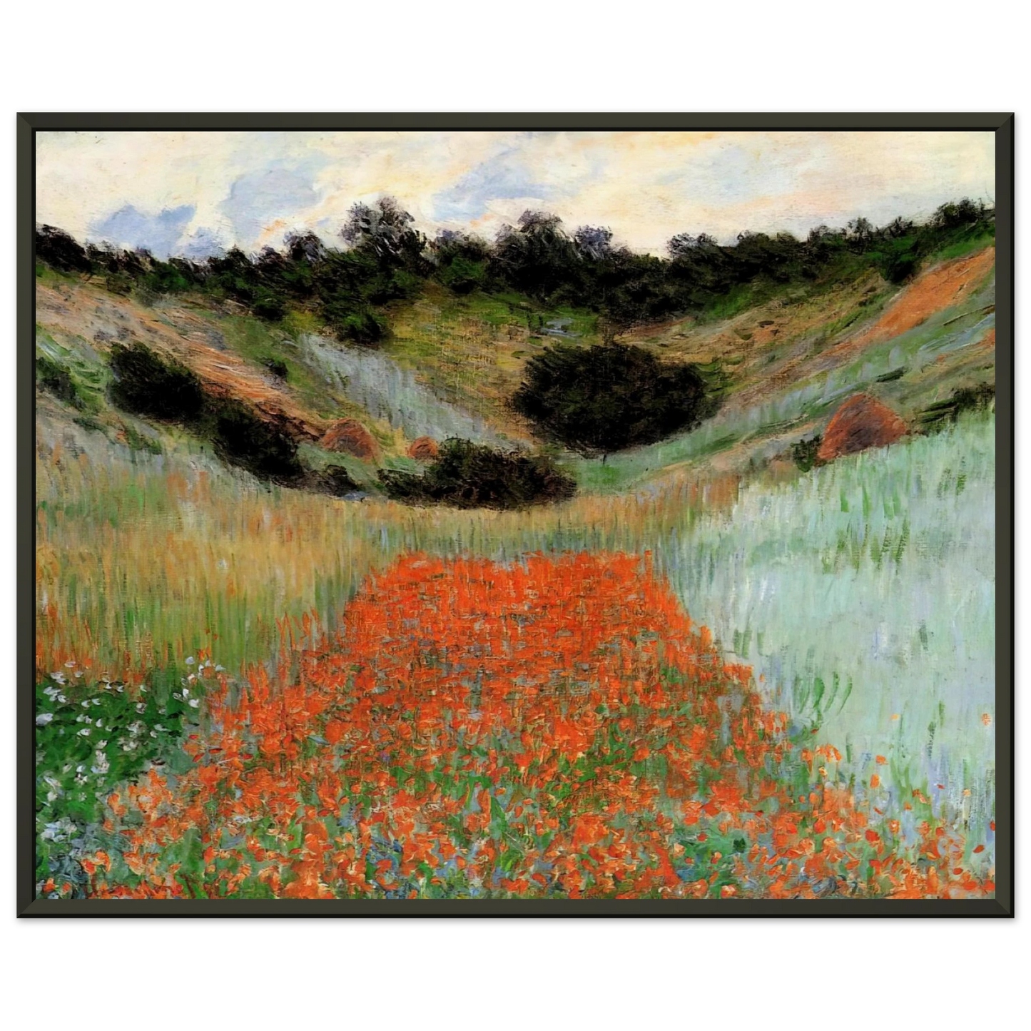 claude monet  Poppy Field in a Hollow near Giverny Framed Art Print  - Aluminum Frame - 70x100 cm / 28x40 inches