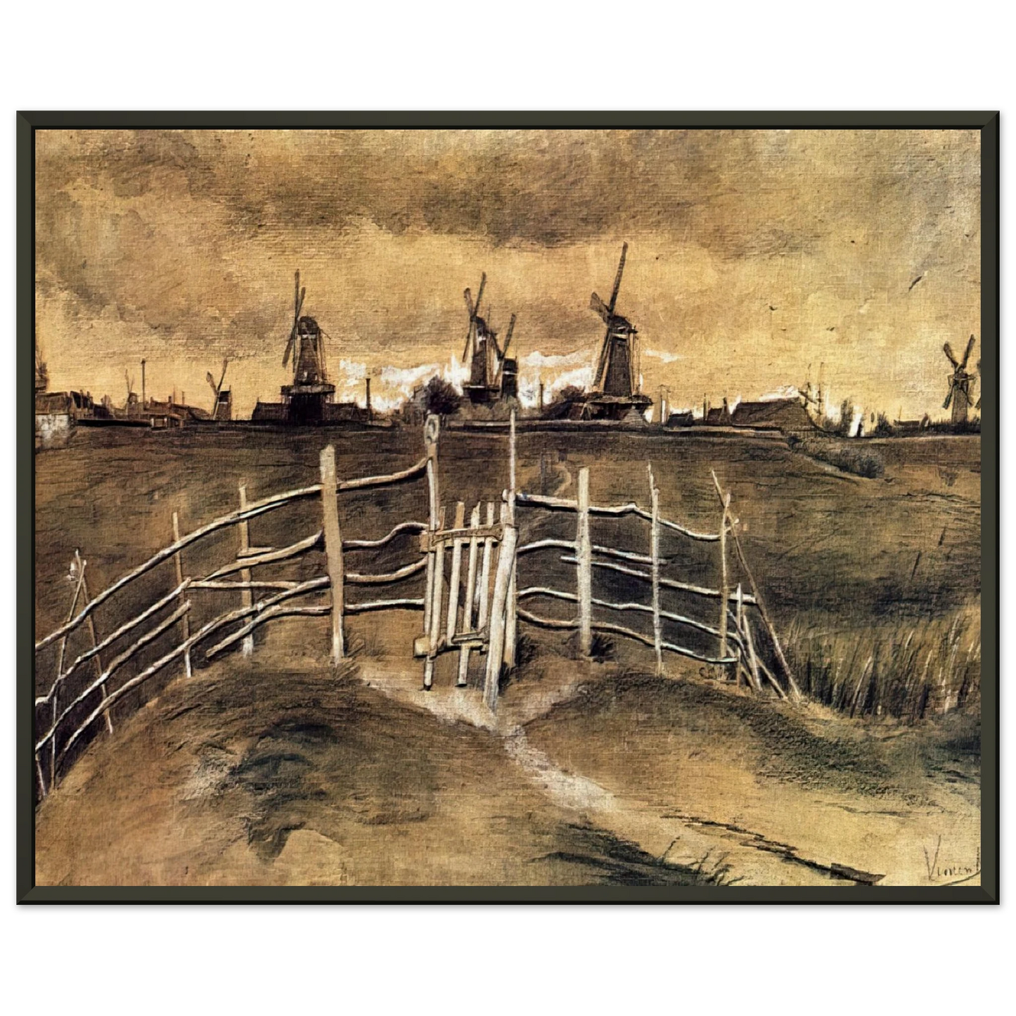 Vincent van Gogh  Windmils at Dordrecht Framed Art Print  - Aluminum Frame - 70x100 cm / 28x40 inches