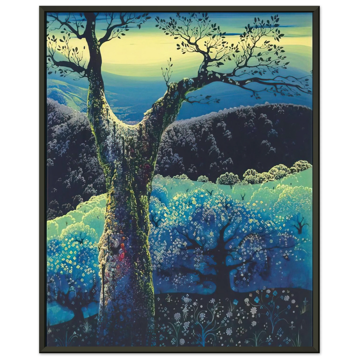 Eyvind Earle  Orchard in Bloom Framed Art Print  - Aluminum Frame - 70x100 cm / 28x40 inches