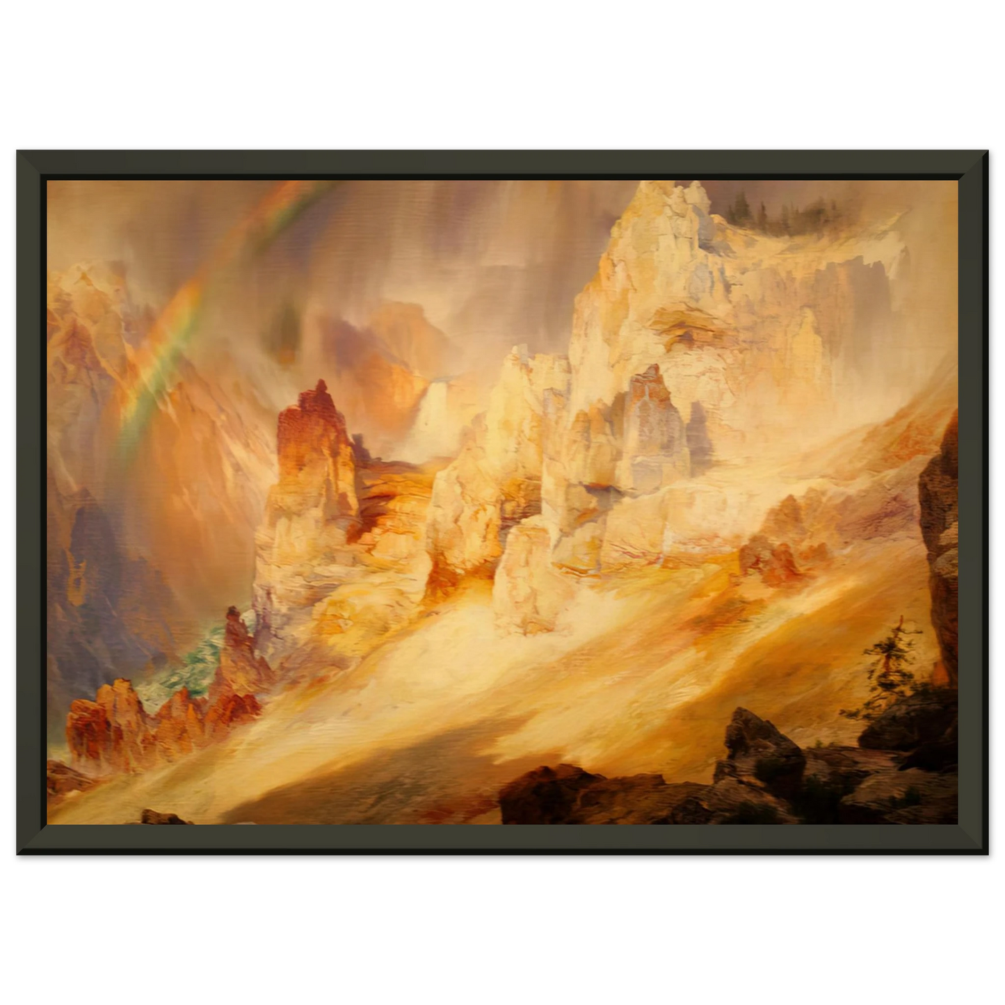 Thomas Moran  Rainbow over the Grand Canyon of the Yellowstone Framed Art Print  - Aluminum Frame - 70x100 cm / 28x40 inches