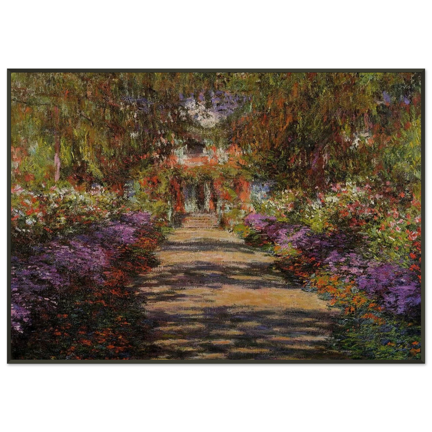 claude monet  Pathway In Monets Garden At Giverny Framed Art Print  - Aluminum Frame - 21x29.7 cm / 8x12"