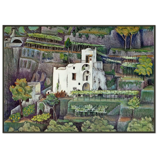 MC Escher  FARMHOUSE RAVELLO COLOUR Framed Art Print  - Aluminum Frame - 21x29.7 cm / 8x12"