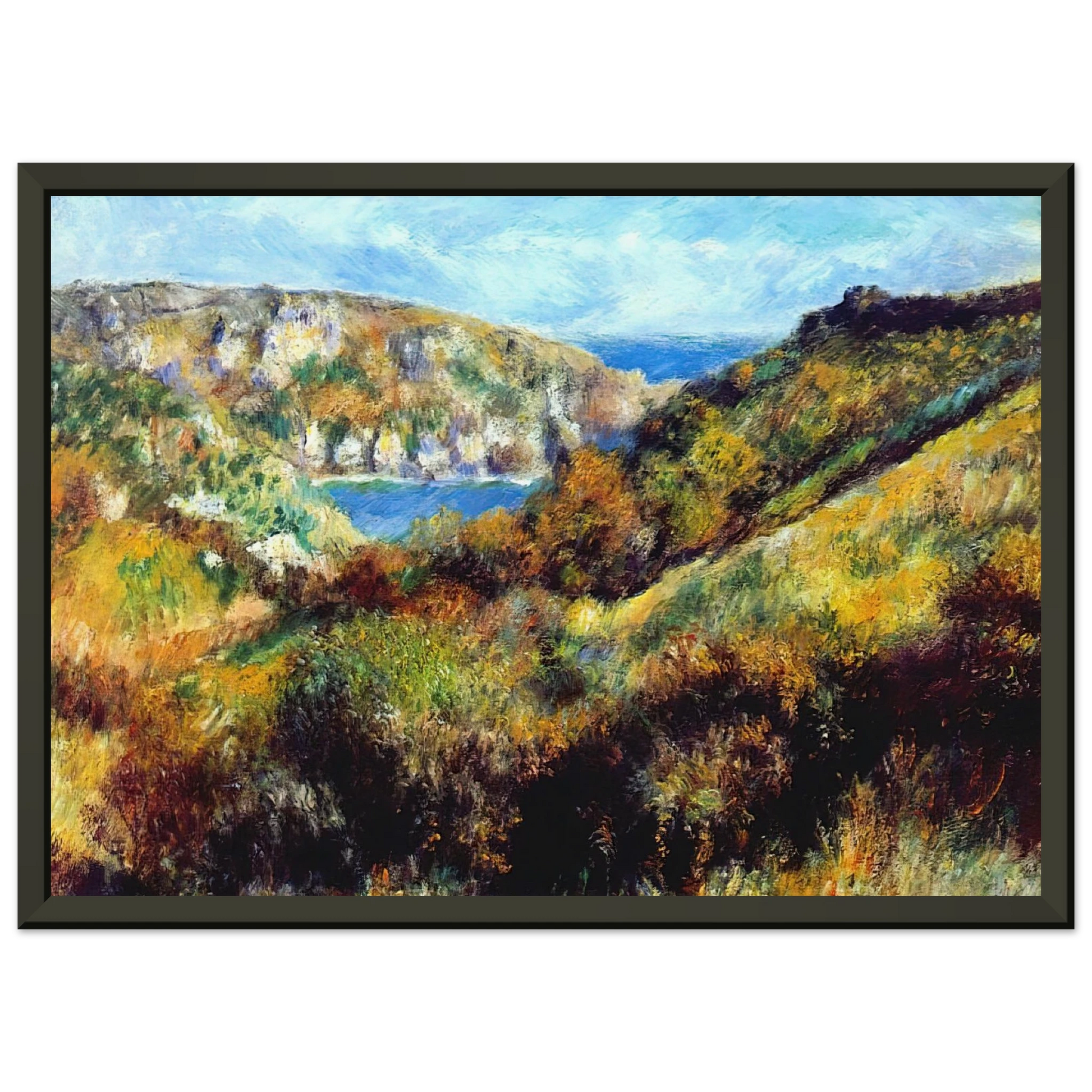 PierreAuguste Renoir  Hills Around Moulin Huet Bay Framed Art Print  - Aluminum Frame - 40x50 cm / 16x20 inches