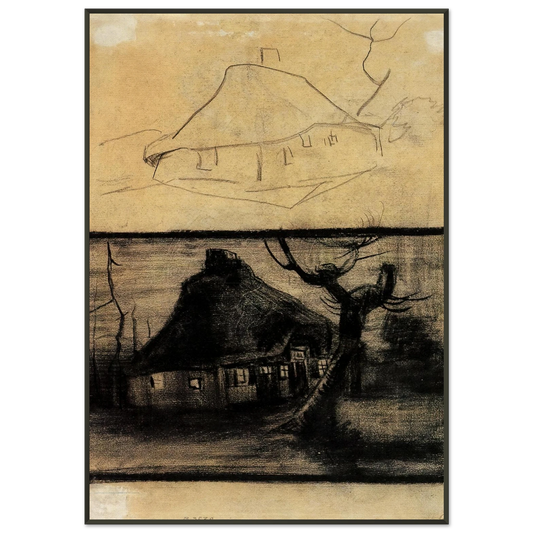 Vincent van Gogh  Two Studies of a Cottage Framed Art Print  - Aluminum Frame - 21x29.7 cm / 8x12"
