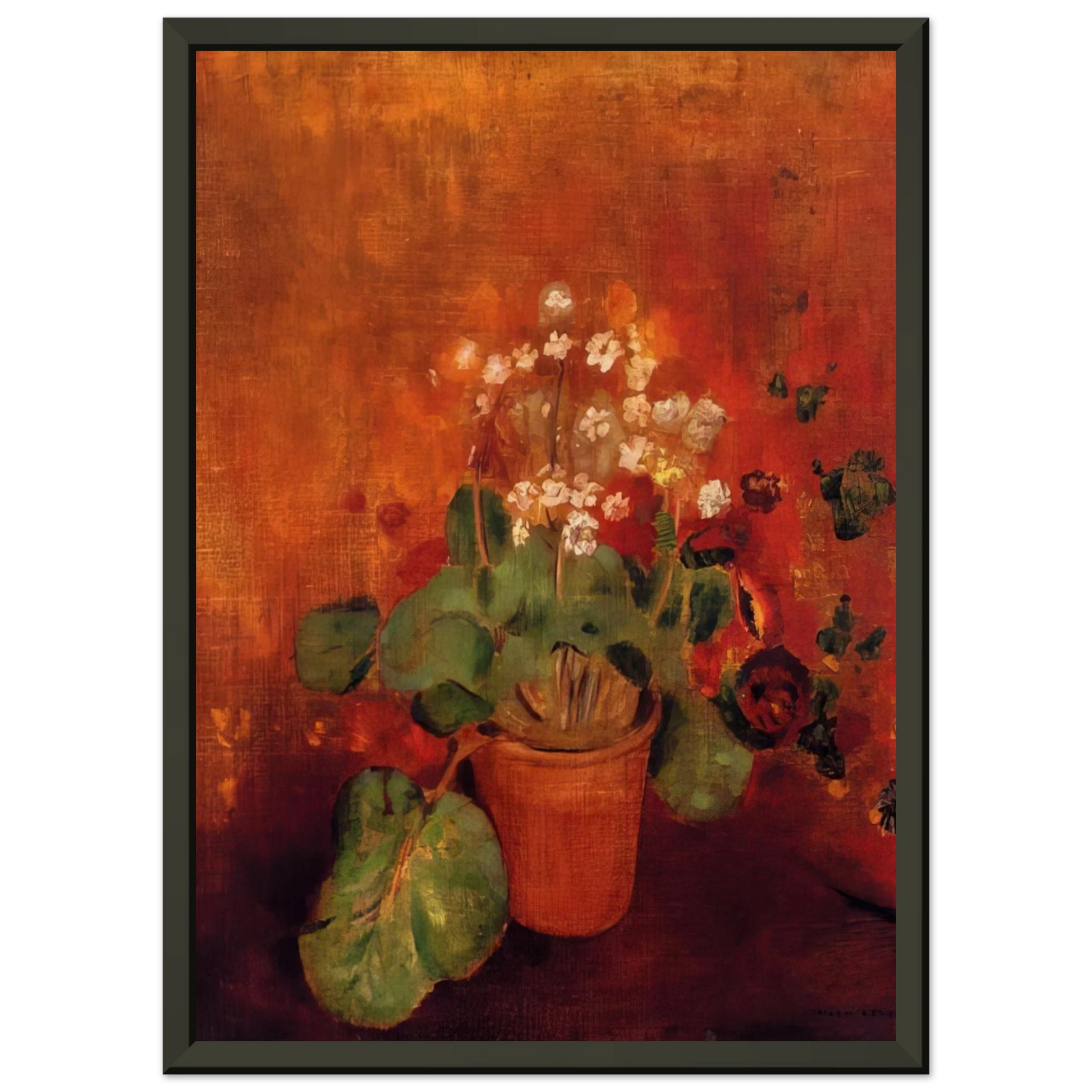 Odilon Redon  FLOWERS IN A POT ON A RED BACKGROUND Framed Art Print  - Aluminum Frame - 60x80 cm / 24x32 inches