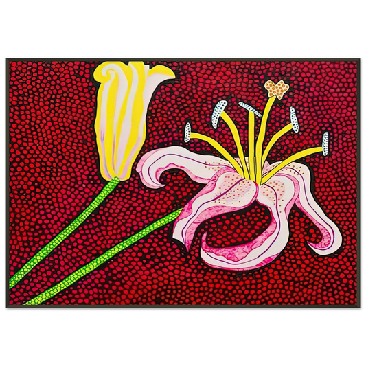 Yayoi Kusama  READY TO BLOSSOM IN THE MORNING 1989 Framed Art Print  - Aluminum Frame - 21x29.7 cm / 8x12"