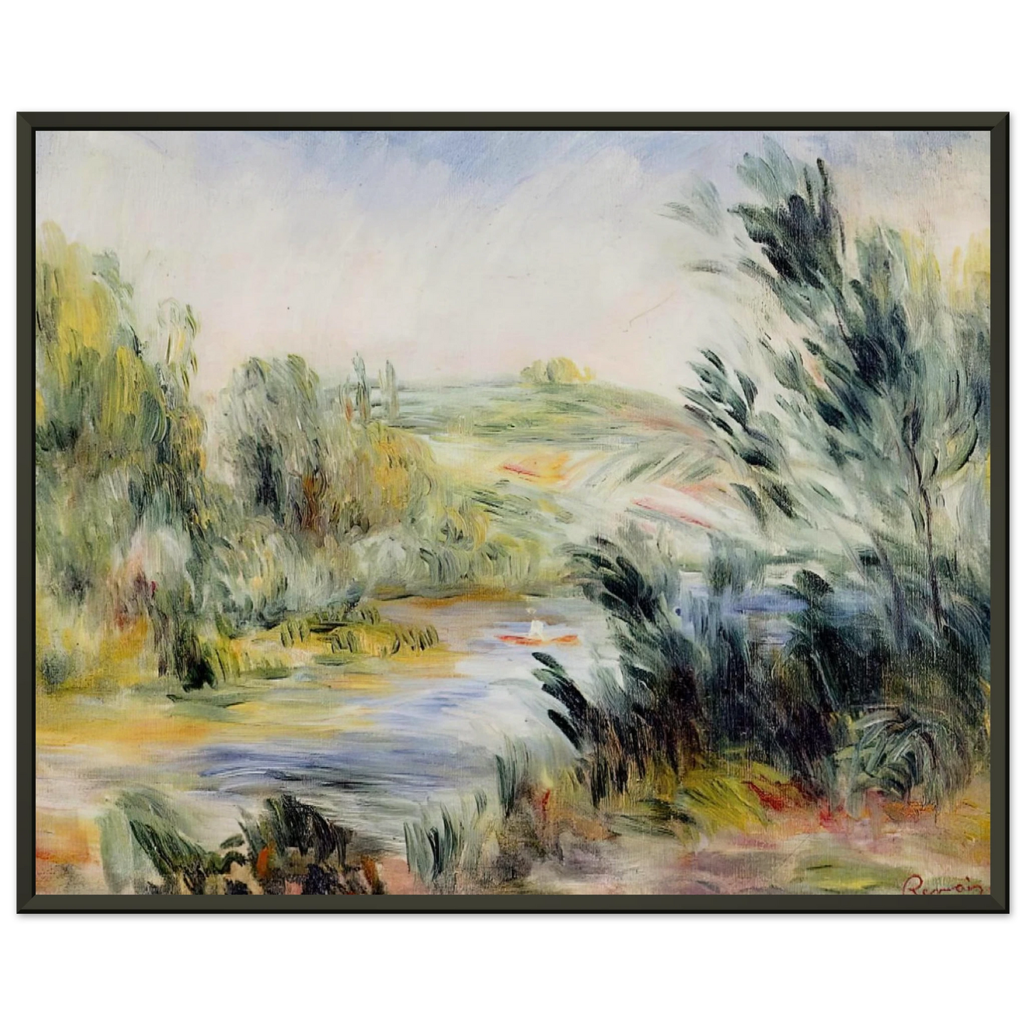 PierreAuguste Renoir  The Banks of a River Rower in a Boat Framed Art Print  - Aluminum Frame - 60x80 cm / 24x32 inches