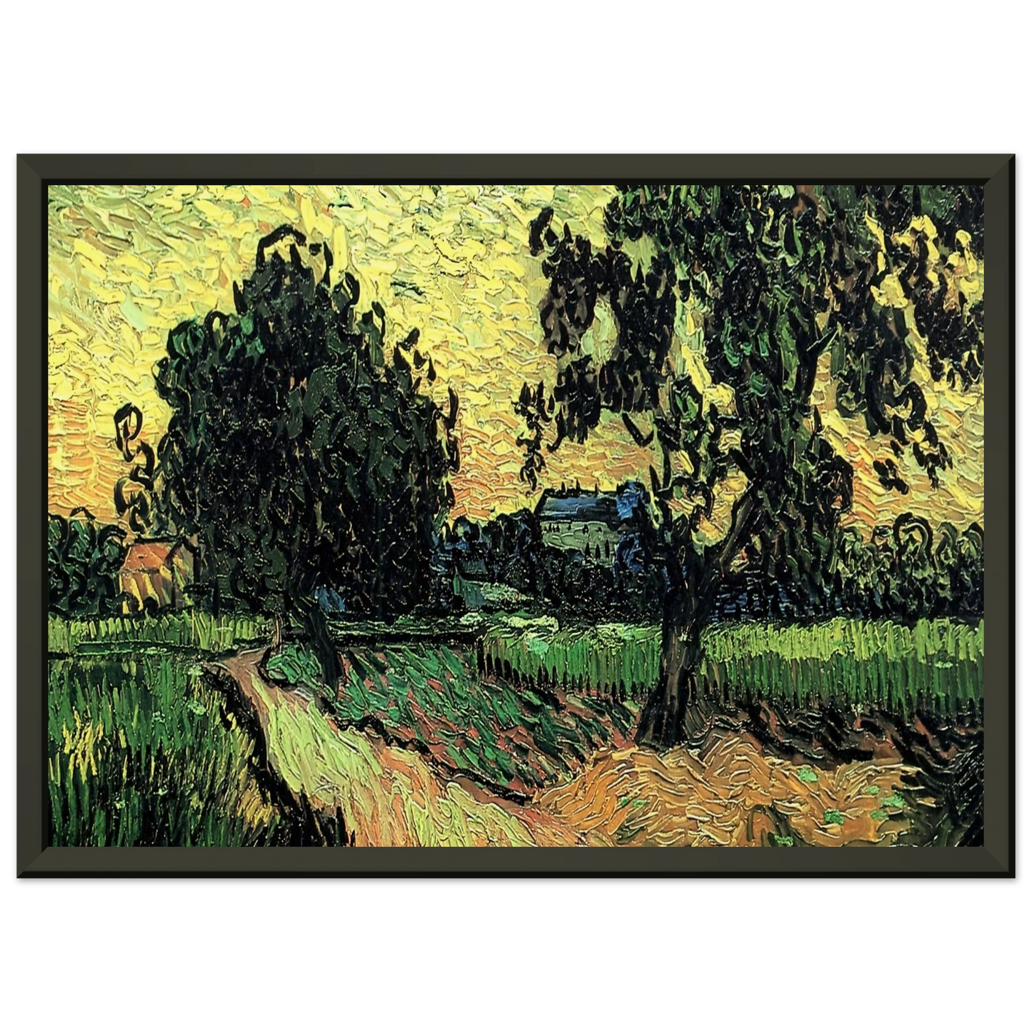 Vincent van Gogh  Landscape with the Chateau of Auvers at Sunset Framed Art Print  - Aluminum Frame - 40x50 cm / 16x20 inches