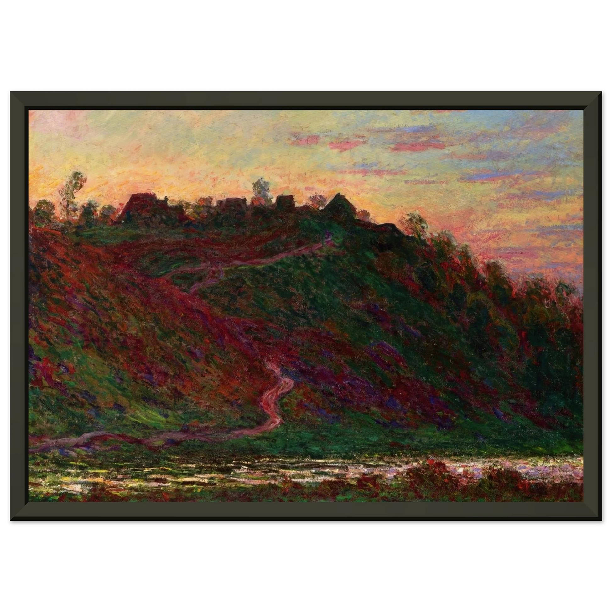 claude monet  The Village of La RocheBlond Sunset Framed Art Print  - Aluminum Frame - 40x50 cm / 16x20 inches