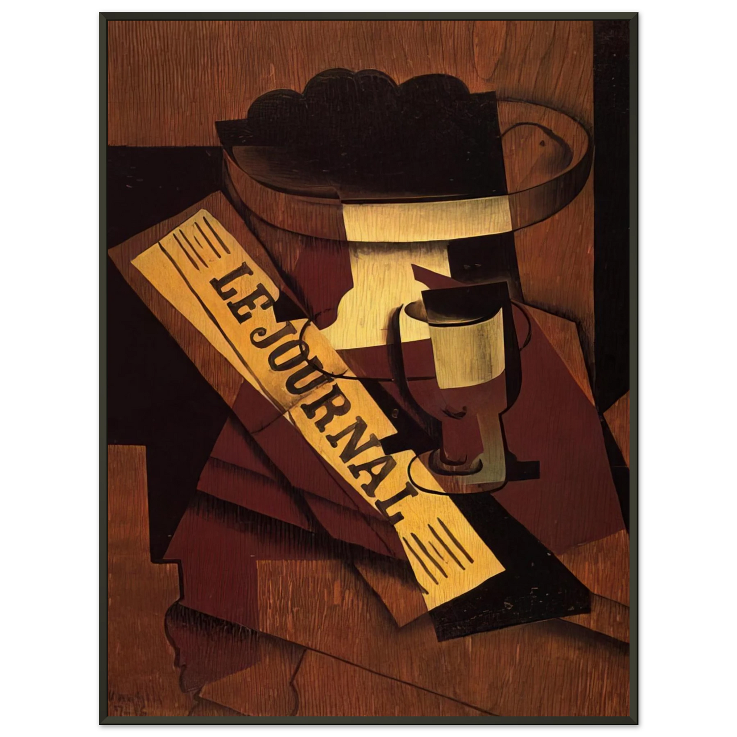 Juan Gris  FRUIT DISH GLASS AND NEWSPAPER 1916 Framed Art Print  - Aluminum Frame - 70x100 cm / 28x40 inches