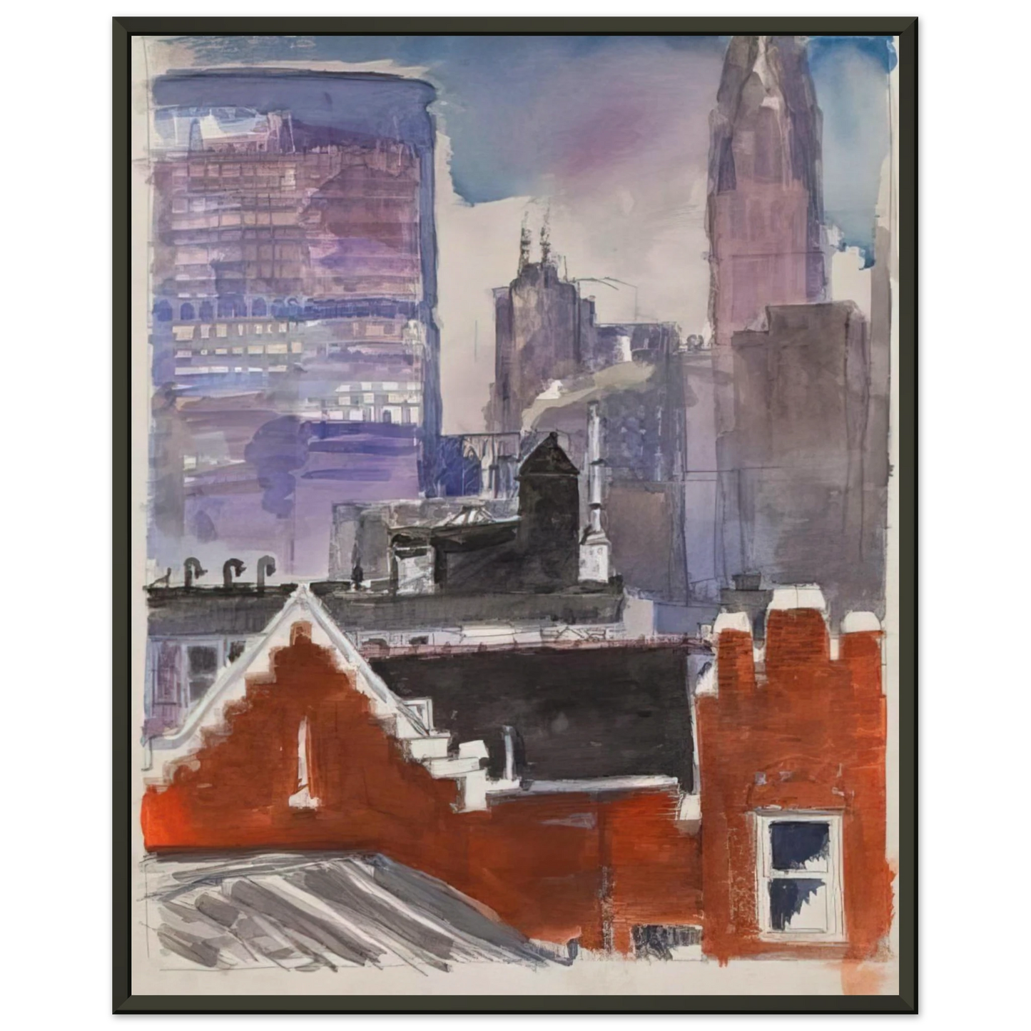 Paul Thek  Untitled cityscape  1986 Framed Art Print  - Aluminum Frame - 70x100 cm / 28x40 inches