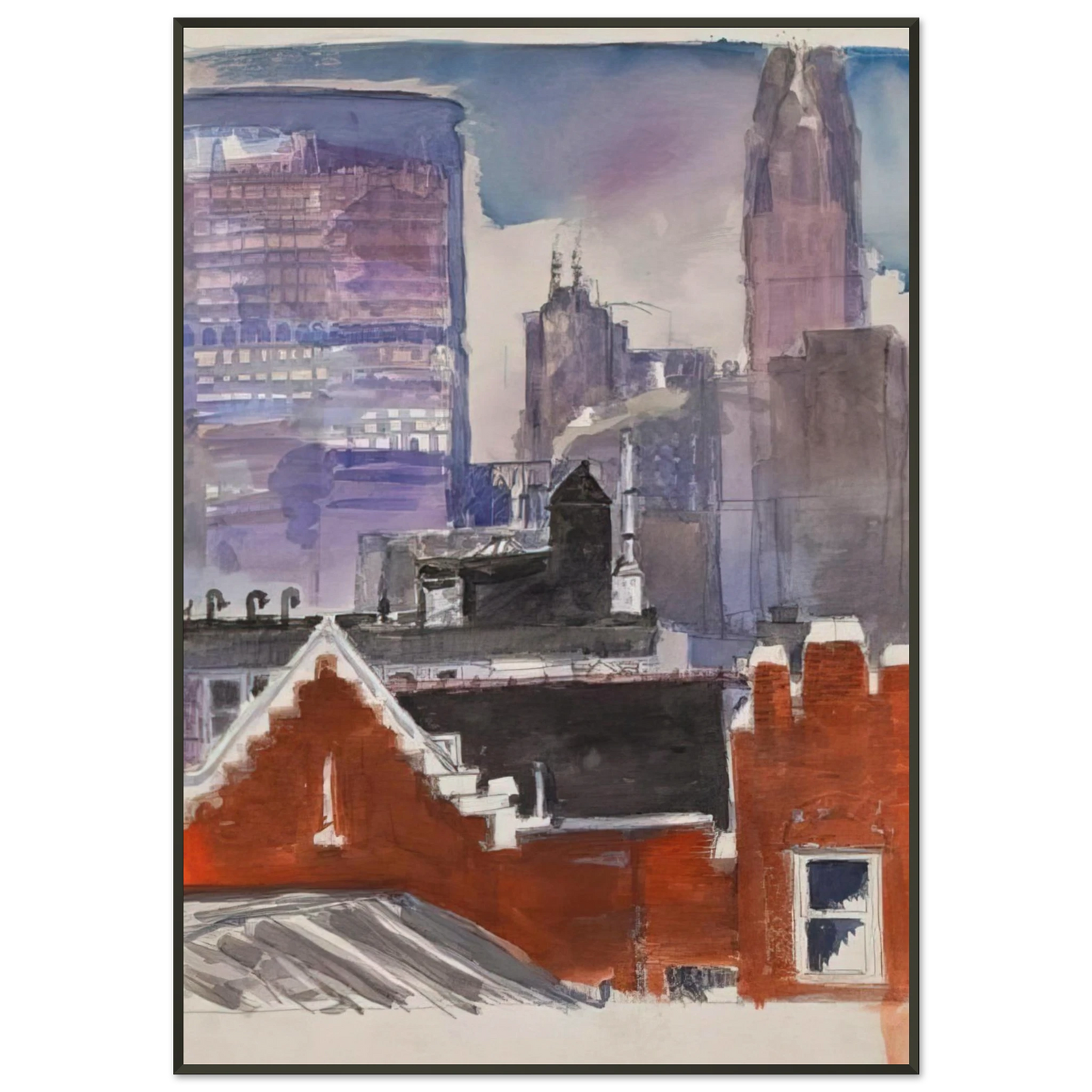 Paul Thek  Untitled cityscape  1986 Framed Art Print  - Aluminum Frame - 21x29.7 cm / 8x12"