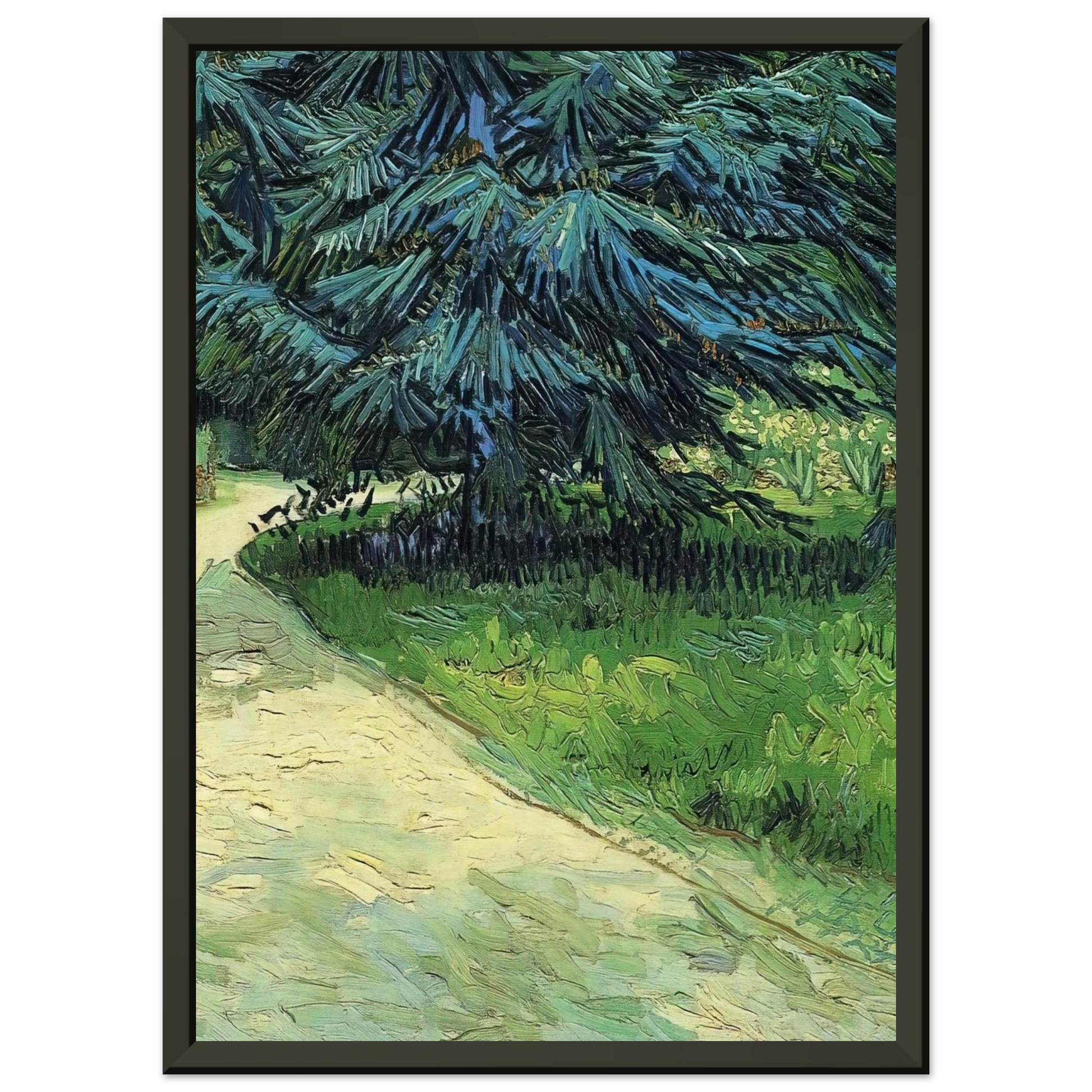 Vincent van Gogh  Public Garden with Couple and Blue Fir Tree The Poet s Garden III Framed Art Print  - Aluminum Frame - 70x100 cm / 28x40 inches