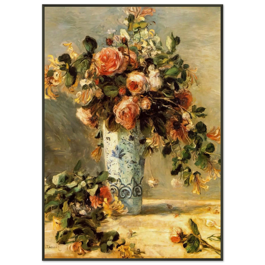 PierreAuguste Renoir  Roses and Jasmine in a Delft Vase Framed Art Print  - Aluminum Frame - 21x29.7 cm / 8x12"