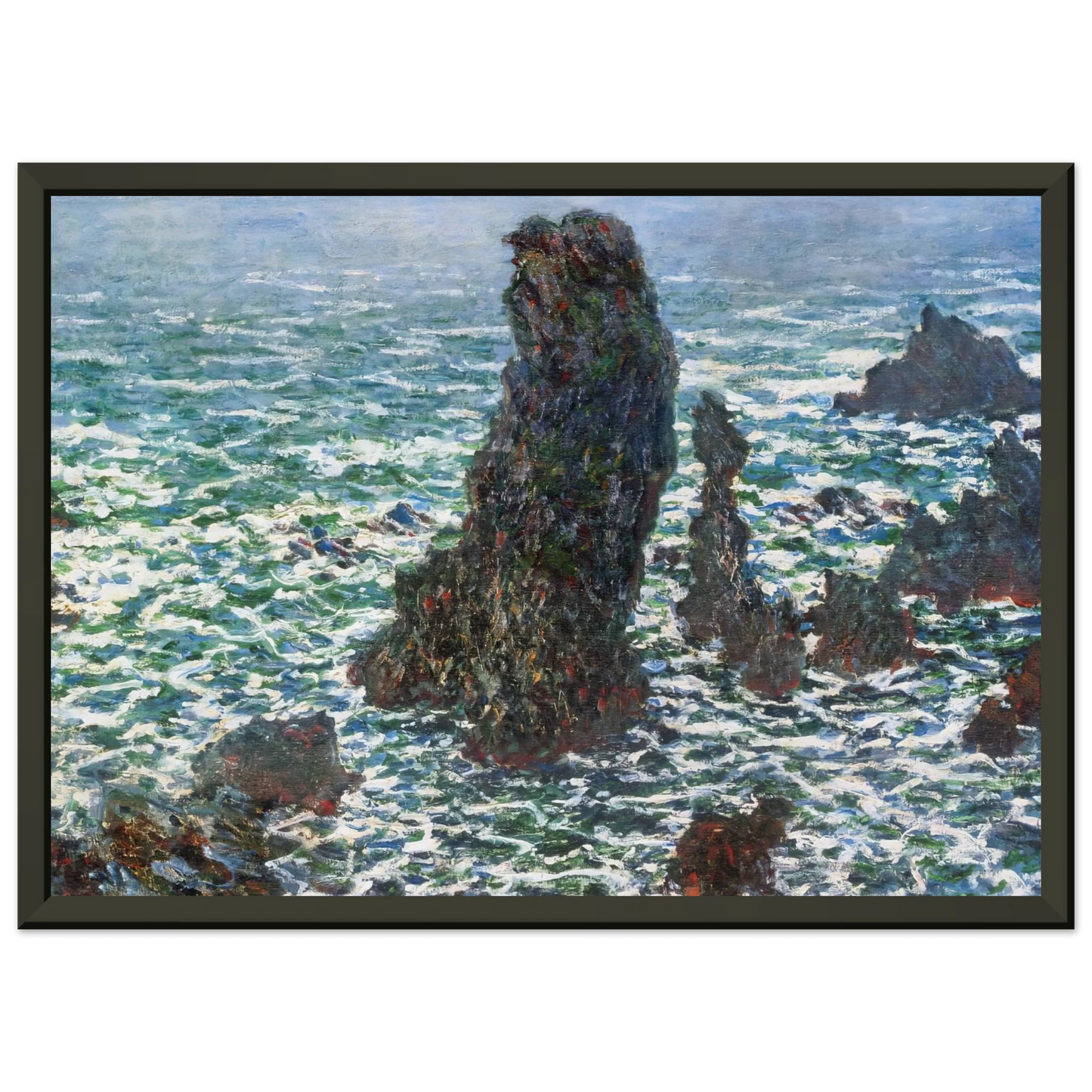 claude monet  The Pyramids of Port Coton BelleIleenMer Framed Art Print  - Aluminum Frame - 70x100 cm / 28x40 inches