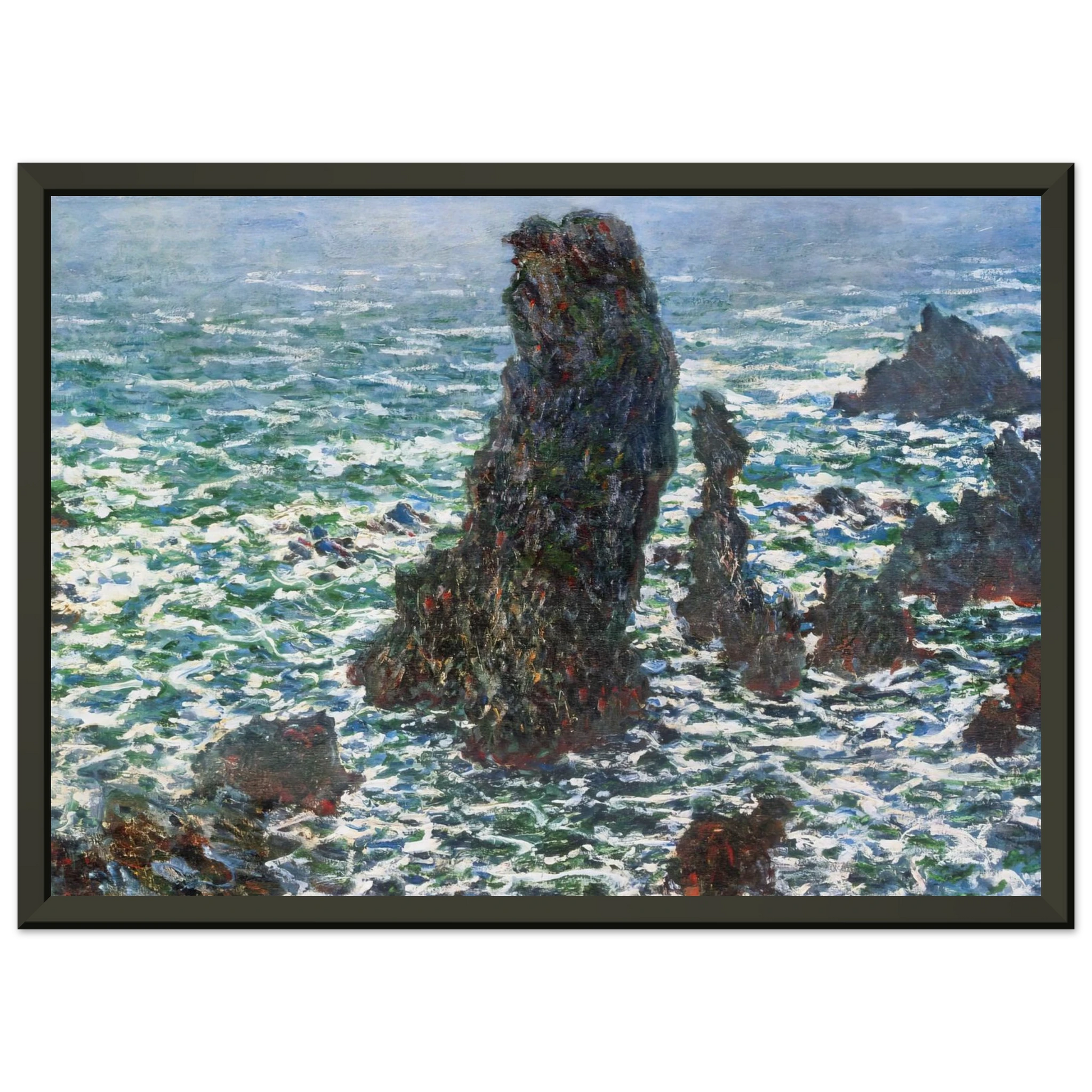 claude monet  The Pyramids of Port Coton BelleIleenMer Framed Art Print  - Aluminum Frame - 70x100 cm / 28x40 inches