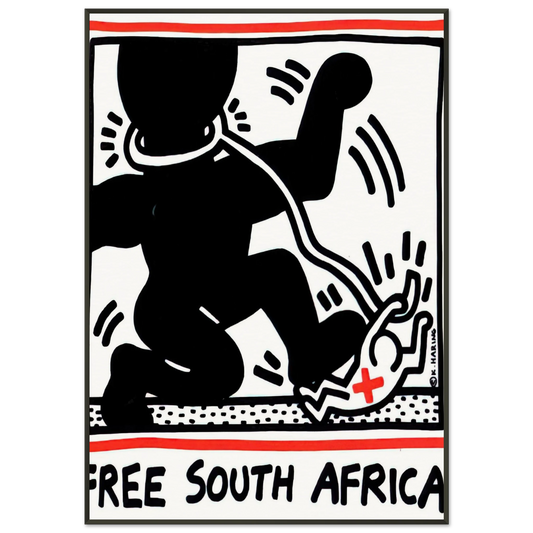 Keith Haring  FREE SOUTH AFRICA 1985 Framed Art Print  - Aluminum Frame - 21x29.7 cm / 8x12"