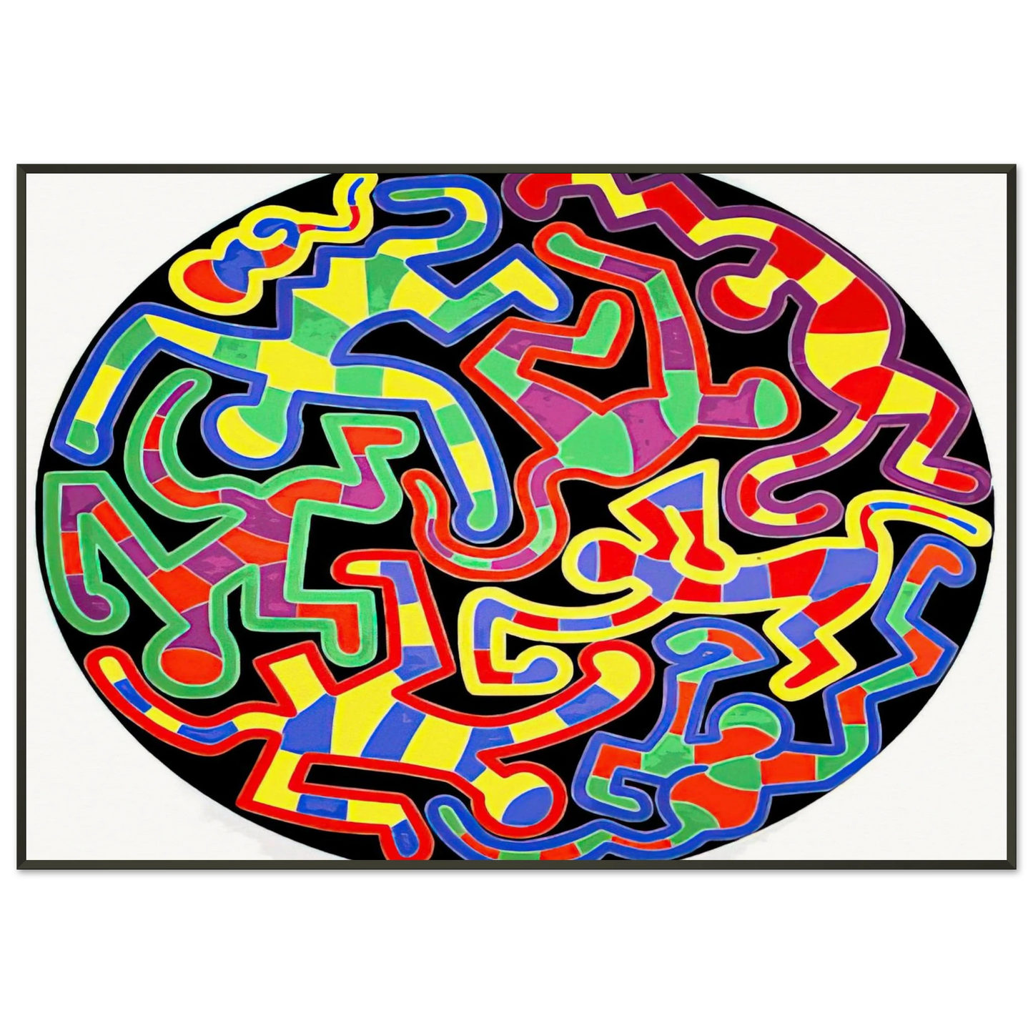 Keith Haring  MONKEY PUZZLE 1988 Framed Art Print  - Aluminum Frame - 21x29.7 cm / 8x12"