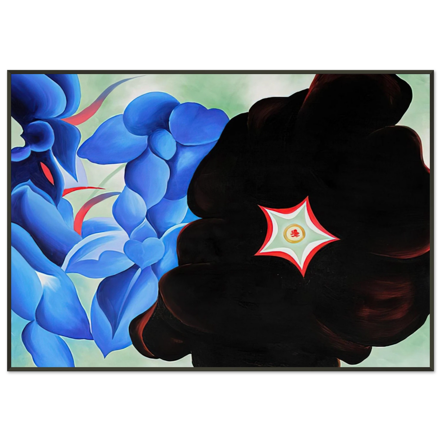 Georgia OKeeffe  Black Hollyhock  Blue Larkspur Framed Art Print  - Aluminum Frame - 21x29.7 cm / 8x12"