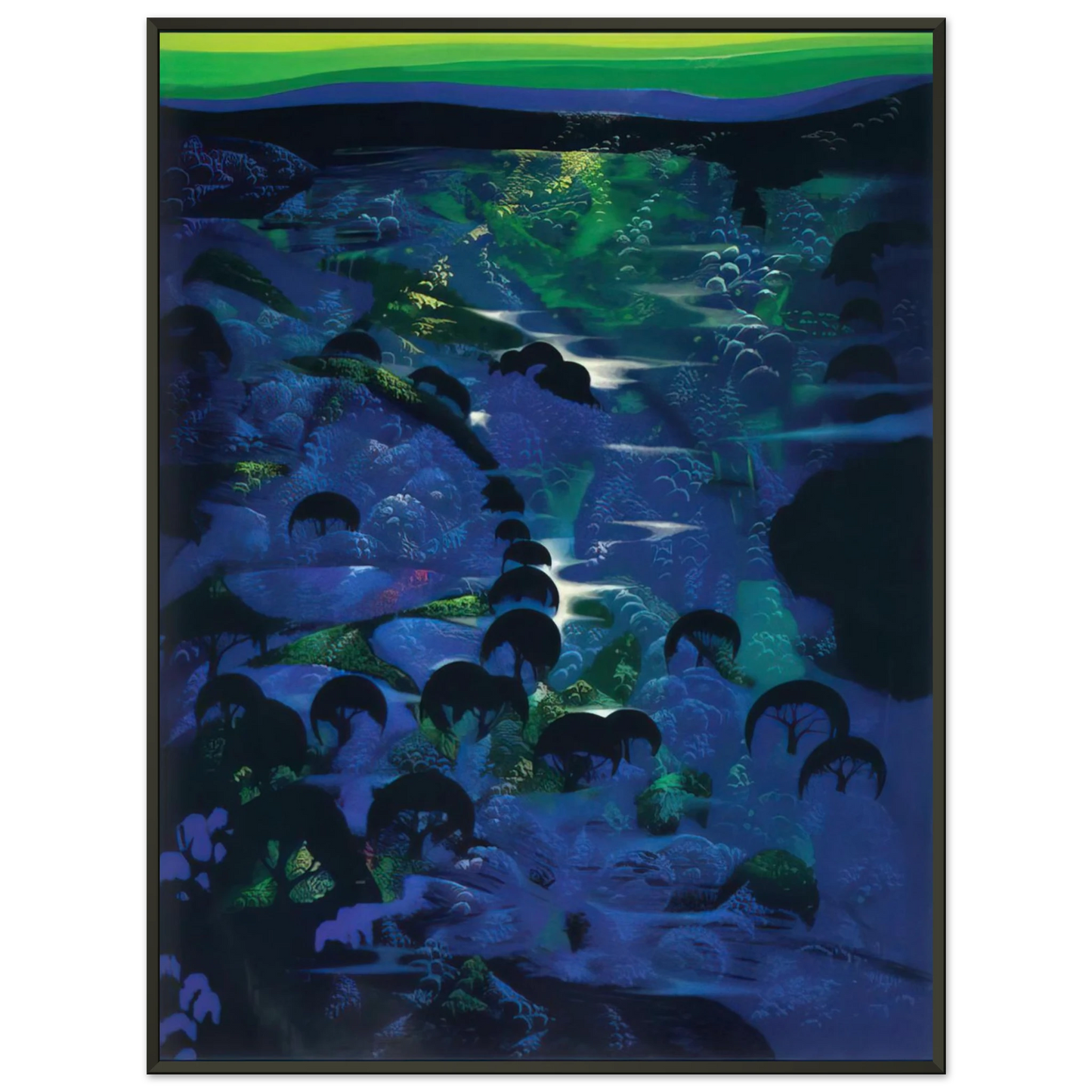 Eyvind Earle  Beneath an Emerald Sky Framed Art Print  - Aluminum Frame - 70x100 cm / 28x40 inches