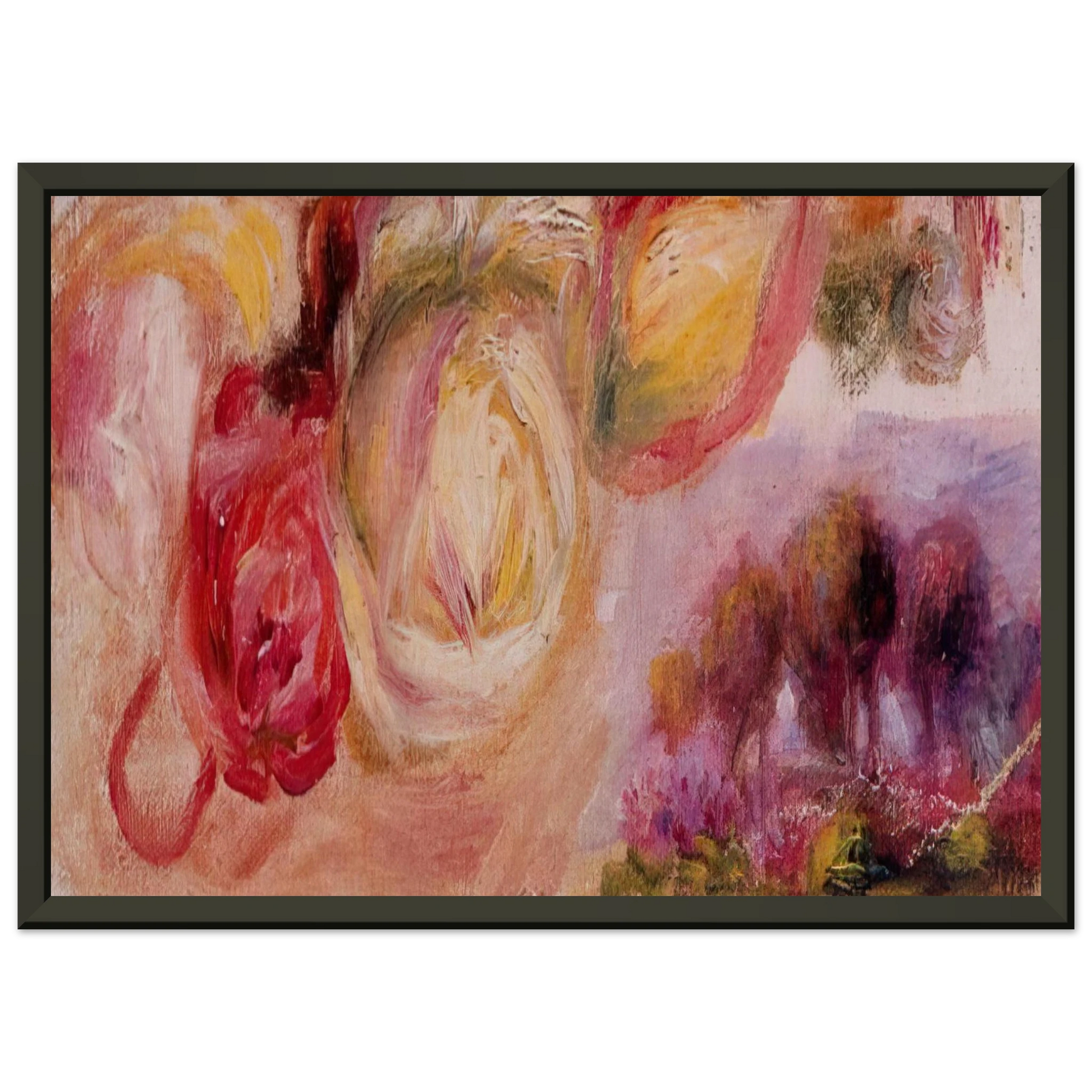 PierreAuguste Renoir  Roses with a Landscape Framed Art Print  - Aluminum Frame - 40x50 cm / 16x20 inches