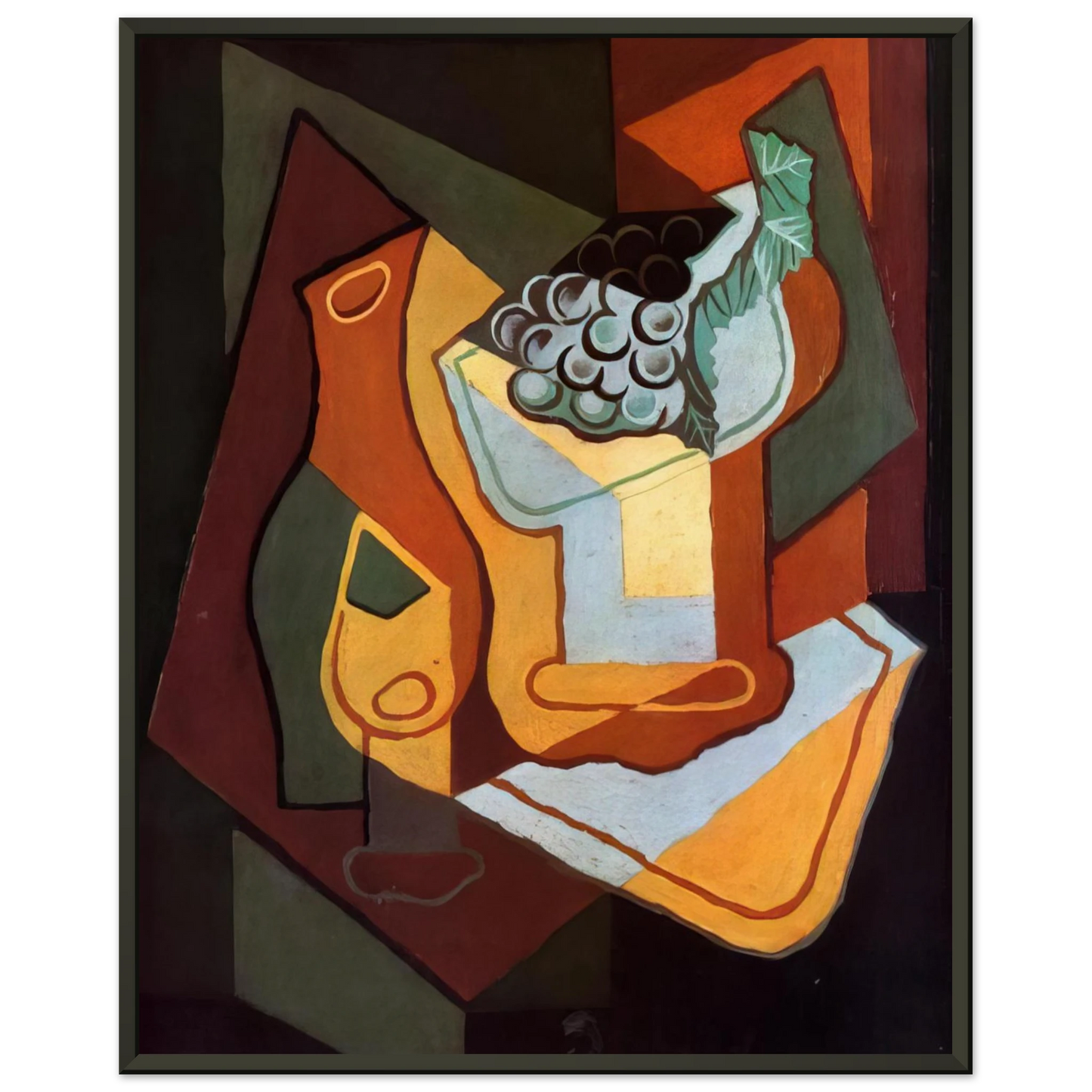 Juan Gris  BOTTLE WINE GLASS AND FRUIT BOWL Framed Art Print  - Aluminum Frame - 40x50 cm / 16x20 inches