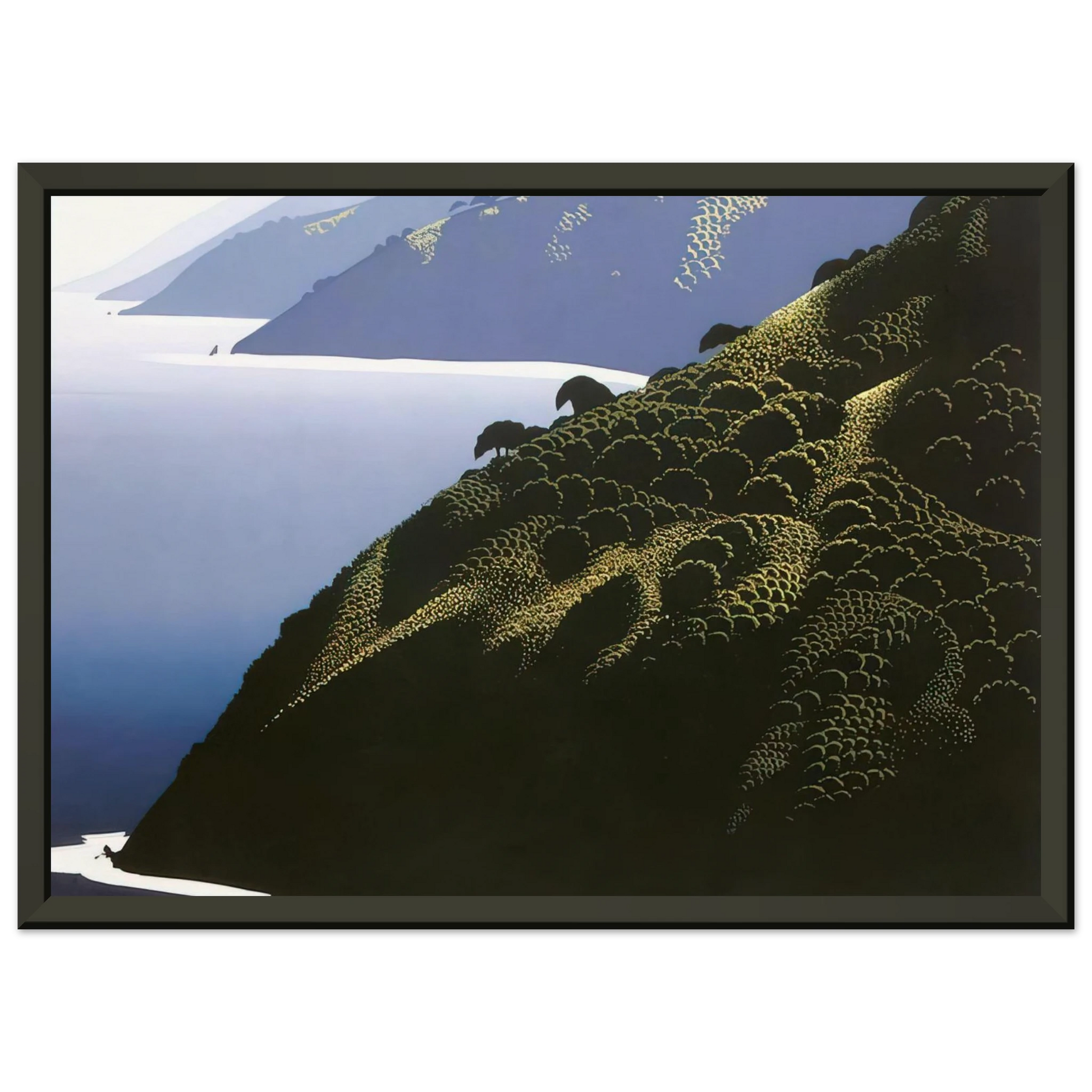 Eyvind Earle  Big Sur Calm Framed Art Print  - Aluminum Frame - 70x100 cm / 28x40 inches