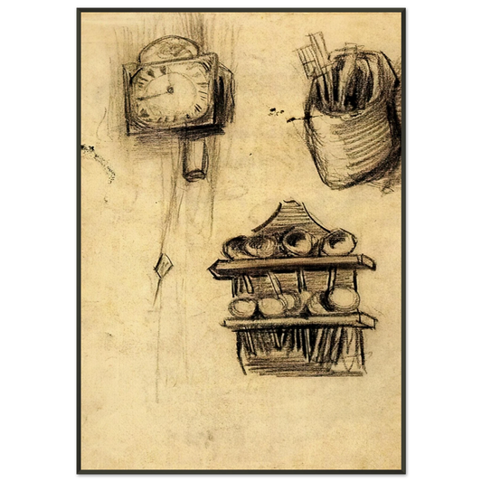 Wall artVincent van Gogh  Clock Clog with Cutlery and a Spoon Rack Framed Art Print  - Aluminum Frame - 21x29.7 cm / 8x12"