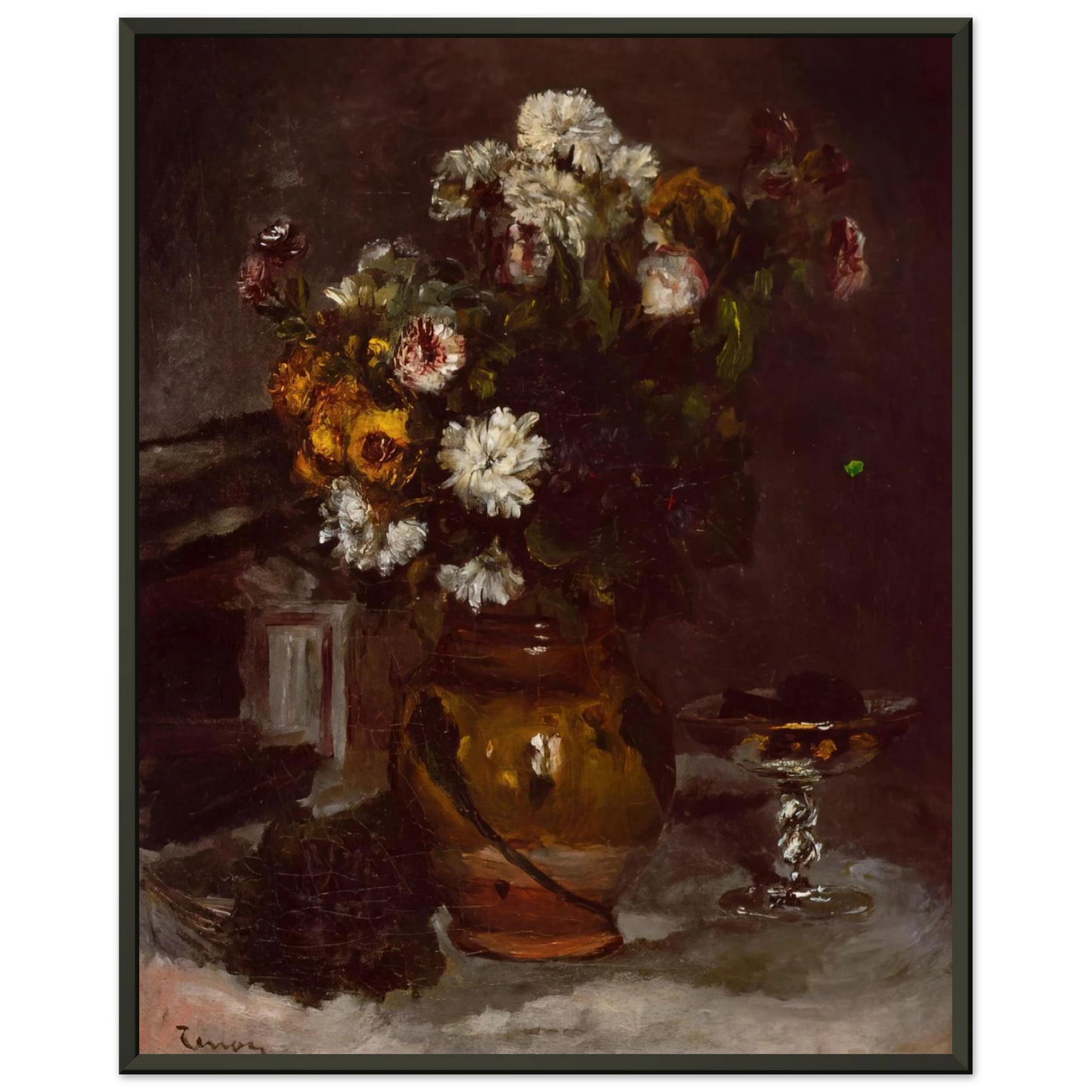 PierreAuguste Renoir  Flowers in a Vase and a Glass of Champagne Framed Art Print  - Aluminum Frame - 70x100 cm / 28x40 inches