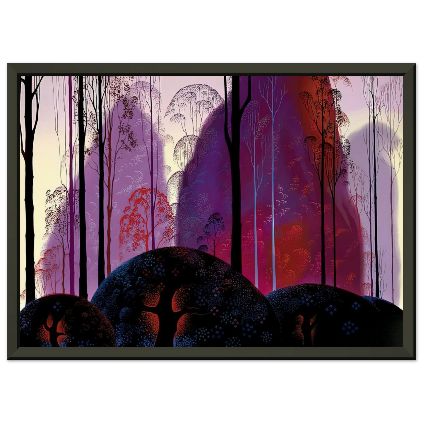Eyvind Earle  Mauve Red and Purple Framed Art Print  - Aluminum Frame - 70x100 cm / 28x40 inches