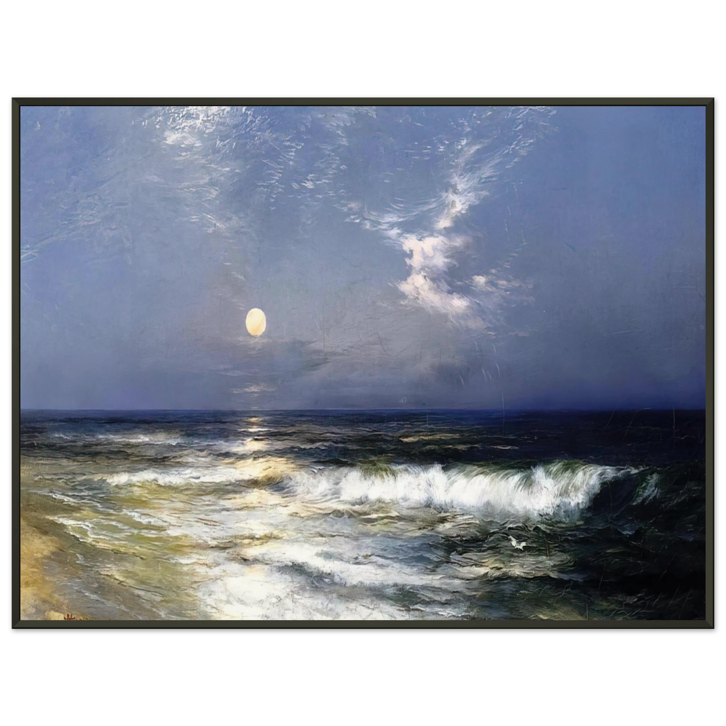 Thomas Moran  Moonlit Seascape Framed Art Print  - Aluminum Frame - 40x50 cm / 16x20 inches