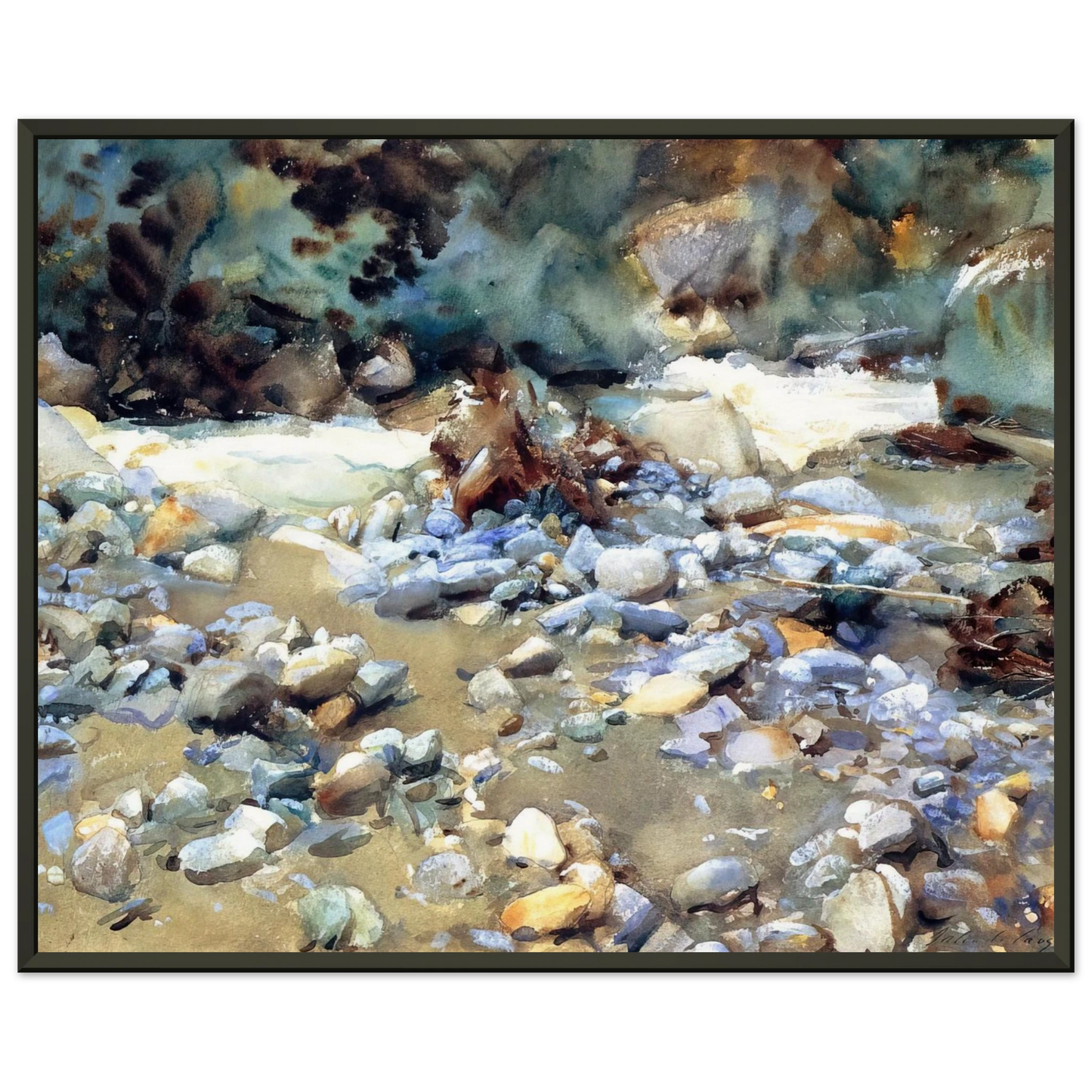 John Singer Sargent  Purtud Bed of a Glacier Torrent Framed Art Print  - Aluminum Frame - 70x100 cm / 28x40 inches