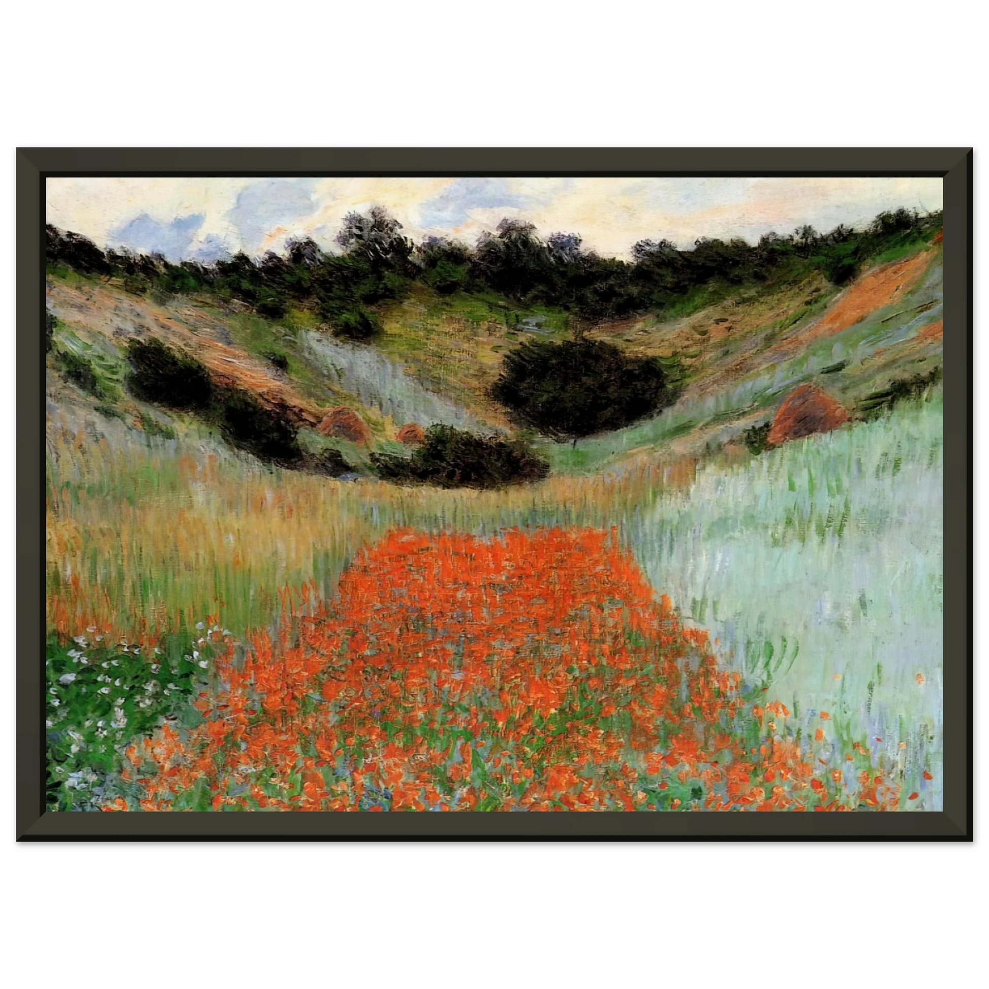 claude monet  Poppy Field in a Hollow near Giverny Framed Art Print  - Aluminum Frame - 60x80 cm / 24x32 inches