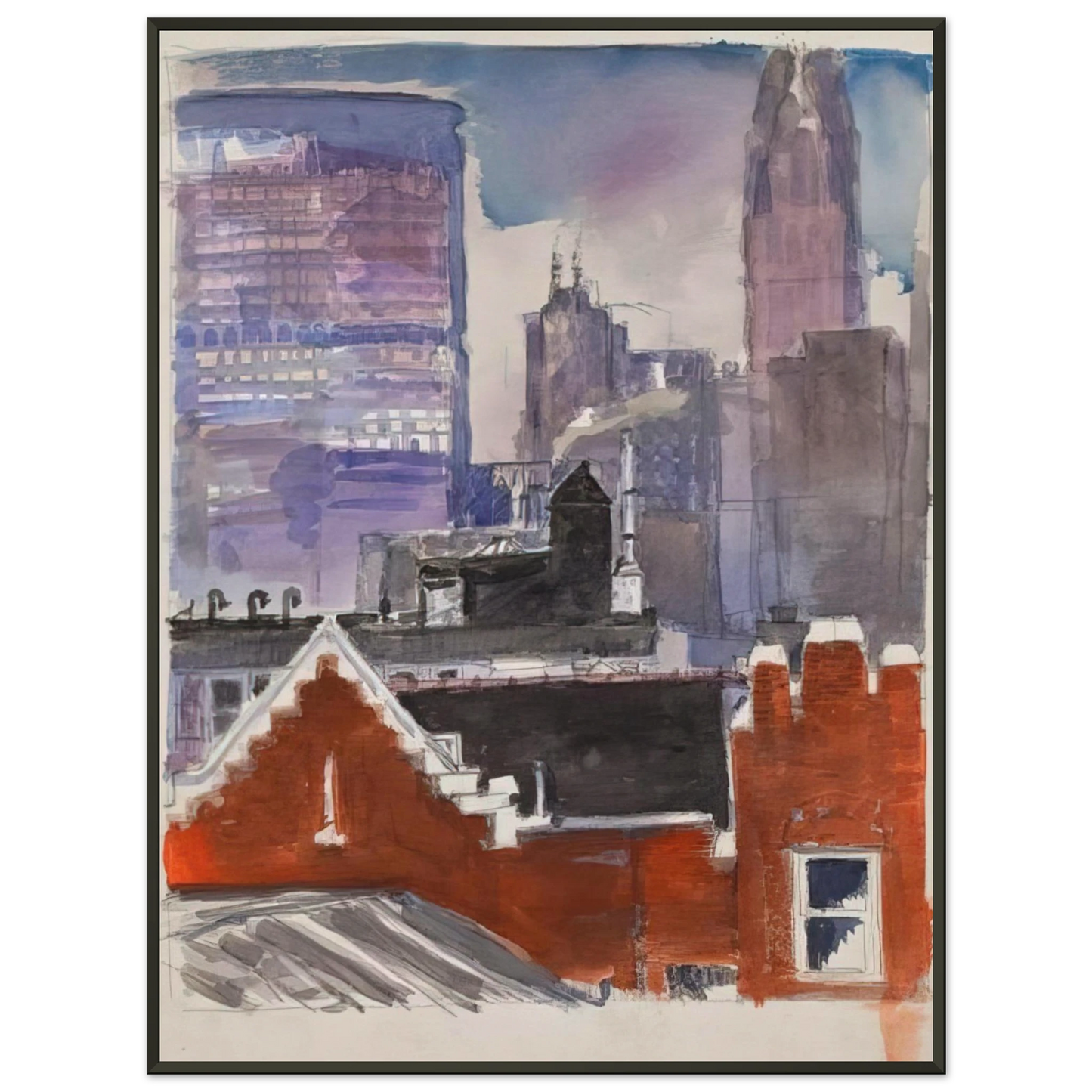 Paul Thek  Untitled cityscape  1986 Framed Art Print  - Aluminum Frame - 60x80 cm / 24x32 inches