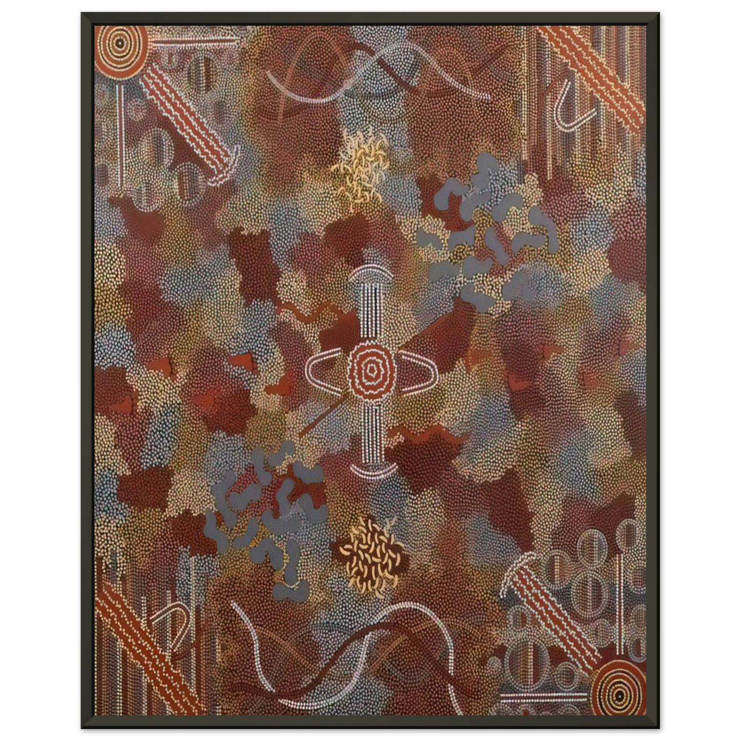 Clifford Possum Tjapaltjarri  Frog Dreaming  1989 Framed Art Print  - Aluminum Frame - 70x100 cm / 28x40 inches