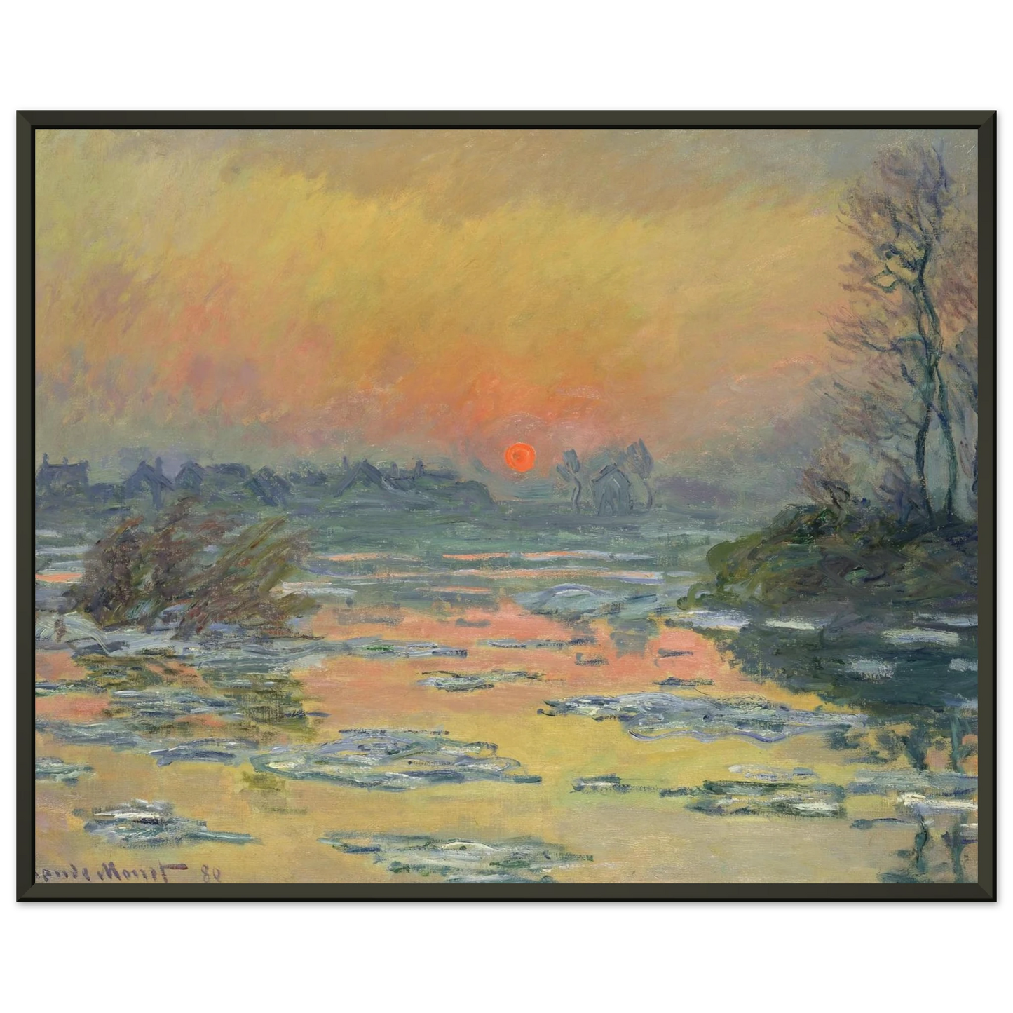claude monet  Sunset on the Seine in Winter Framed Art Print  - Aluminum Frame - 60x80 cm / 24x32 inches