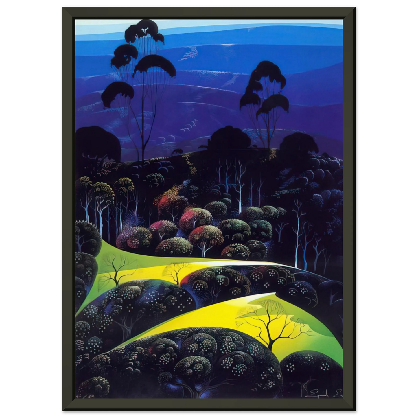 Eyvind Earle  Inland from the Sea Framed Art Print  - Aluminum Frame - 40x50 cm / 16x20 inches