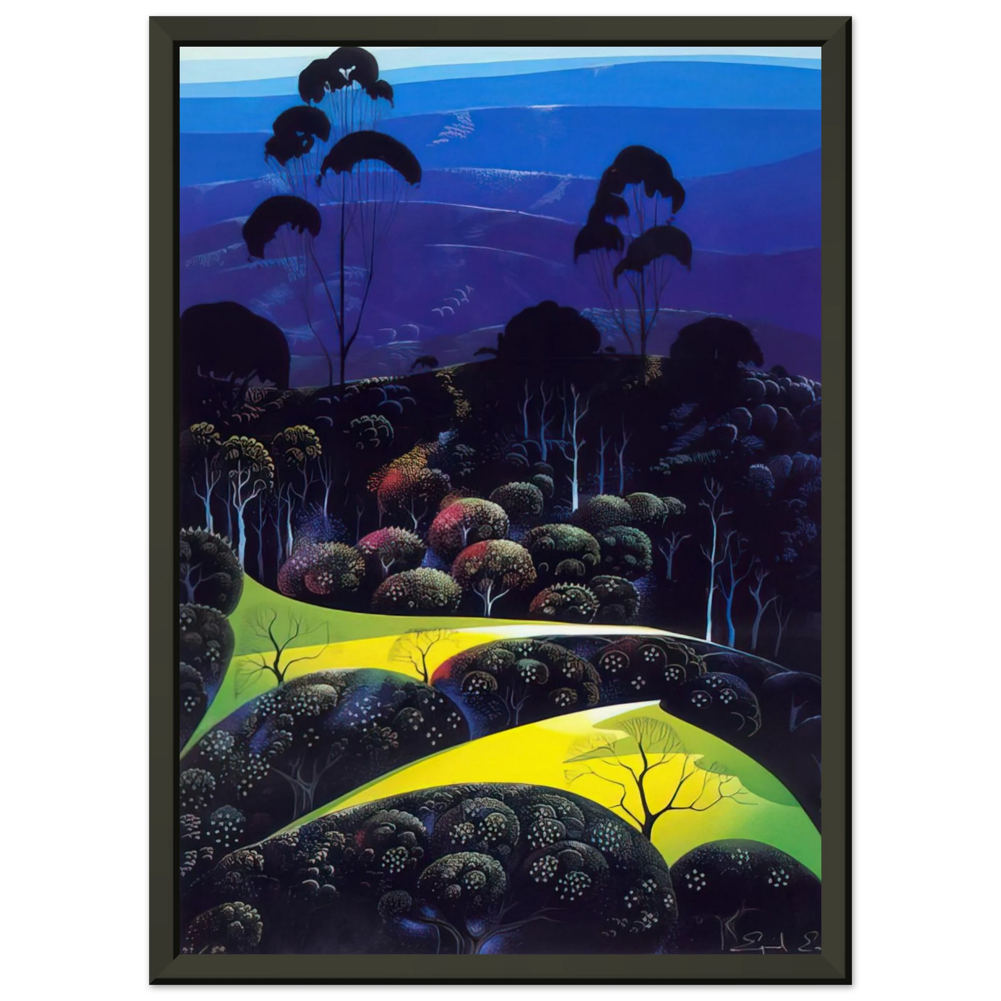 Eyvind Earle  Inland from the Sea Framed Art Print  - Aluminum Frame - 40x50 cm / 16x20 inches