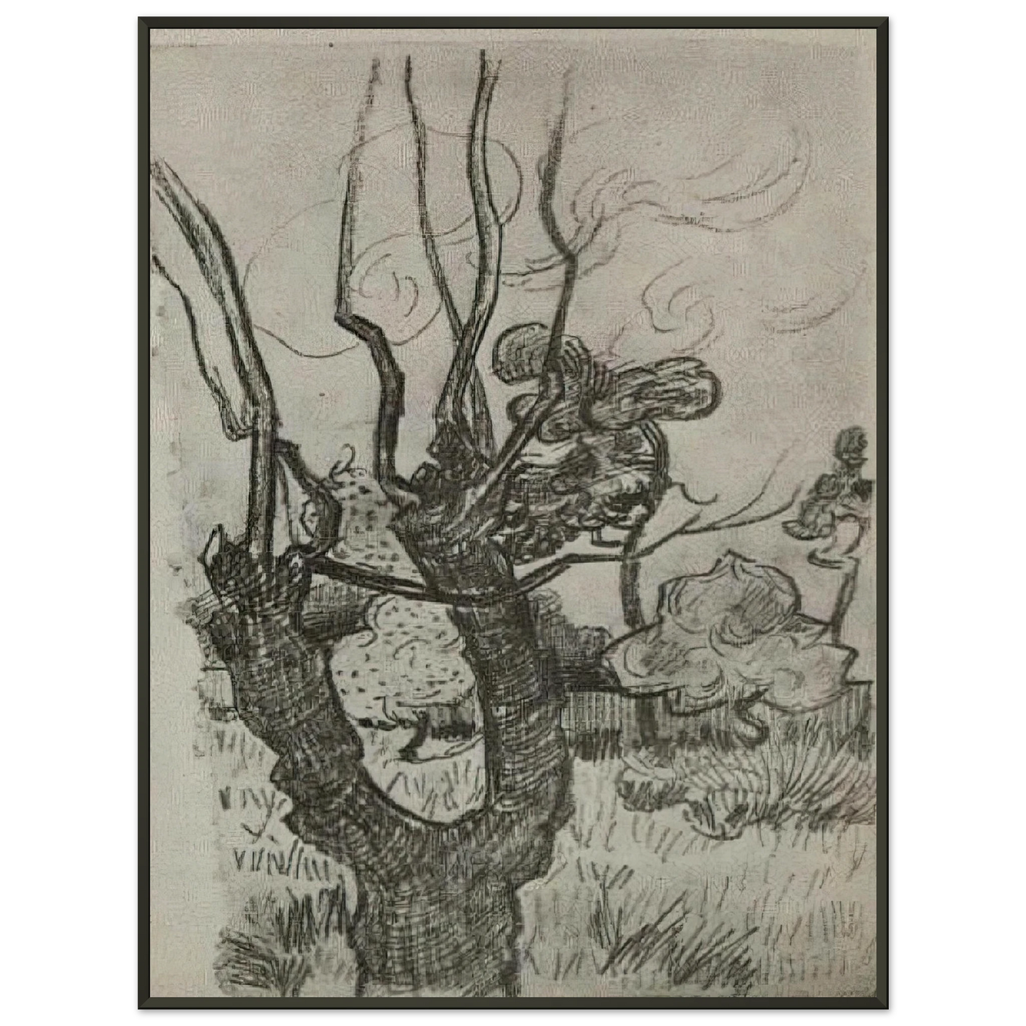 Vincent van Gogh  A Bare Treetop in the Garden of the Asylum Framed Art Print  - Aluminum Frame - 40x50 cm / 16x20 inches