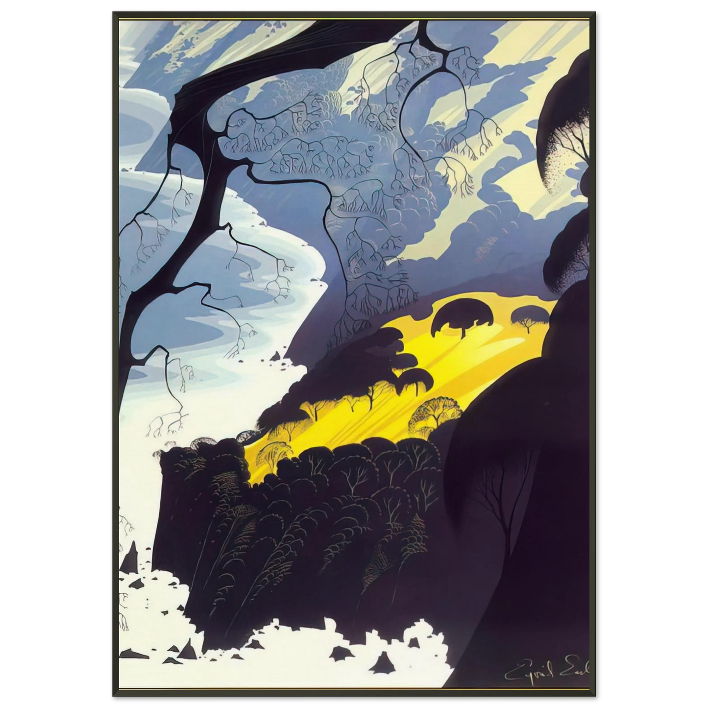Eyvind Earle  Carmel Highlands Framed Art Print  - Aluminum Frame - 21x29.7 cm / 8x12"