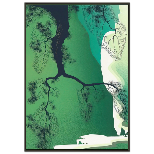 Eyvind Earle  Sea Cliffs and Pine Branch Framed Art Print  - Aluminum Frame - 21x29.7 cm / 8x12"