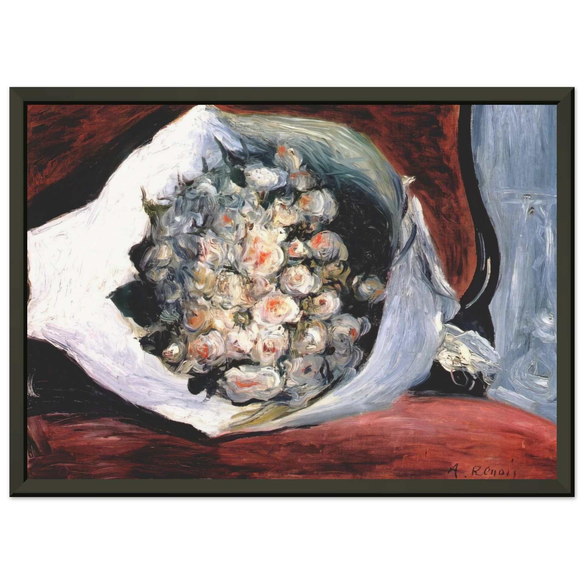 PierreAuguste Renoir  Bouquet in a theater box Framed Art Print  - Aluminum Frame - 40x50 cm / 16x20 inches
