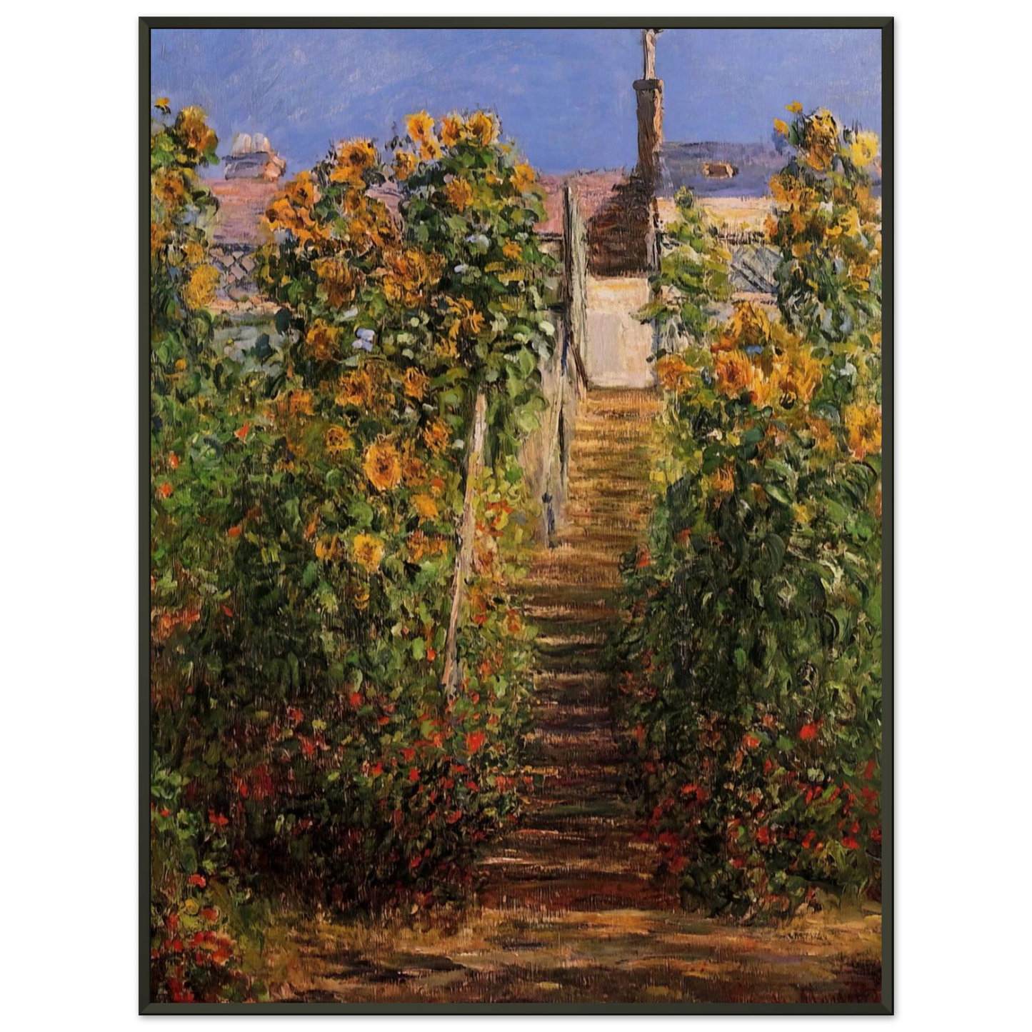 claude monet  The Steps at Vetheuil Framed Art Print  - Aluminum Frame - 70x100 cm / 28x40 inches