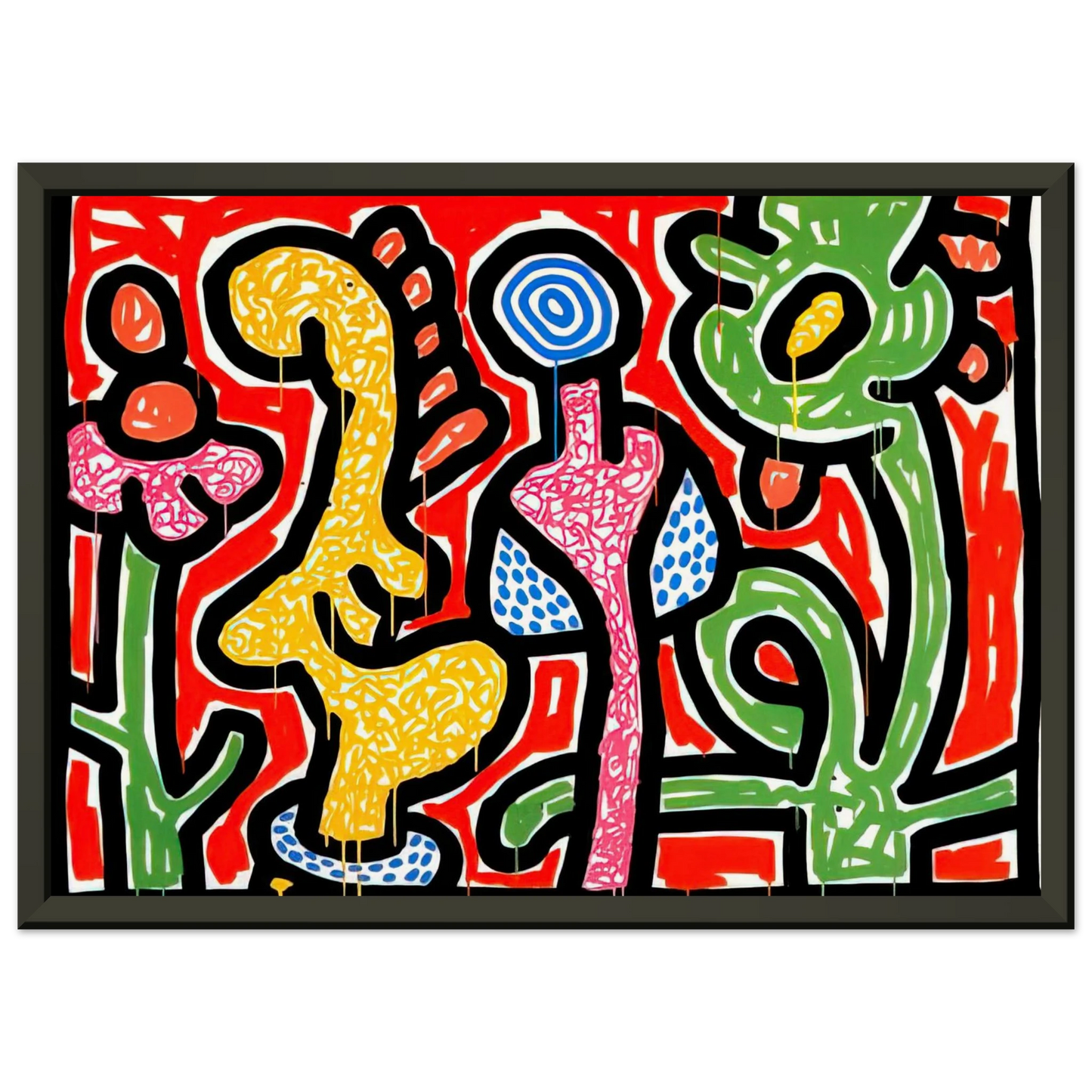 Keith Haring  FLOWERS IV 1990 Framed Art Print  - Aluminum Frame - 70x100 cm / 28x40 inches