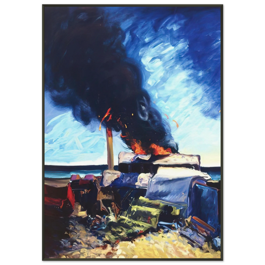 Carlos Almaraz  Beach Trash Burning  1982 Framed Art Print  - Aluminum Frame - 21x29.7 cm / 8x12"