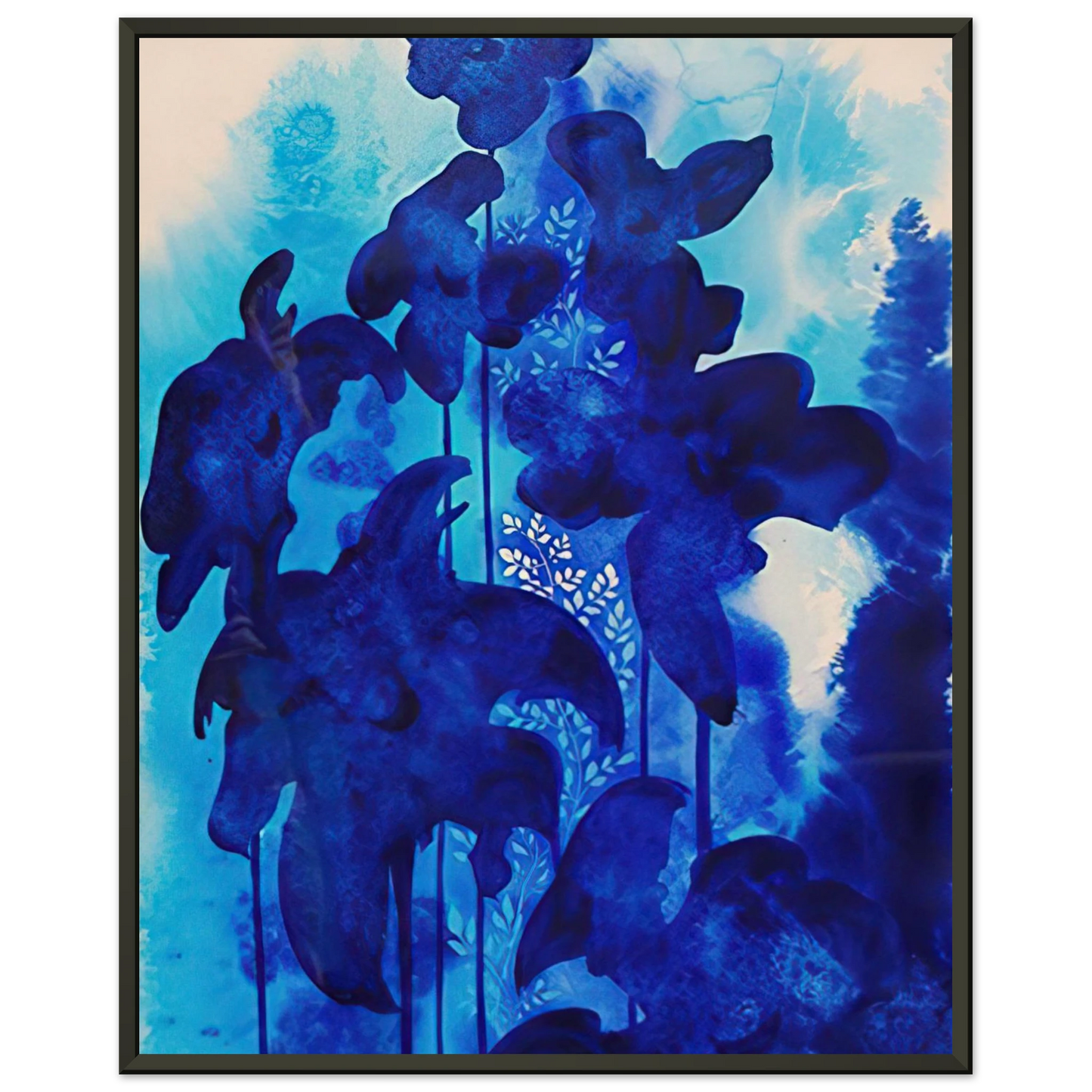 Eyvind Earle  Blue Floral Framed Art Print  - Aluminum Frame - 60x80 cm / 24x32 inches