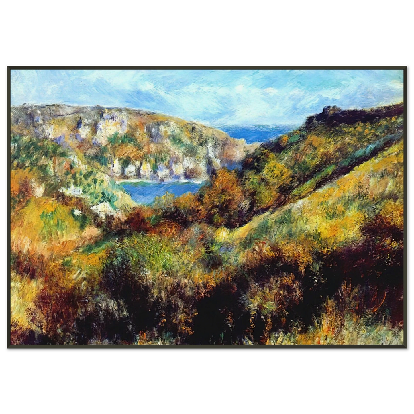 PierreAuguste Renoir  Hills Around Moulin Huet Bay Framed Art Print  - Aluminum Frame - 21x29.7 cm / 8x12"
